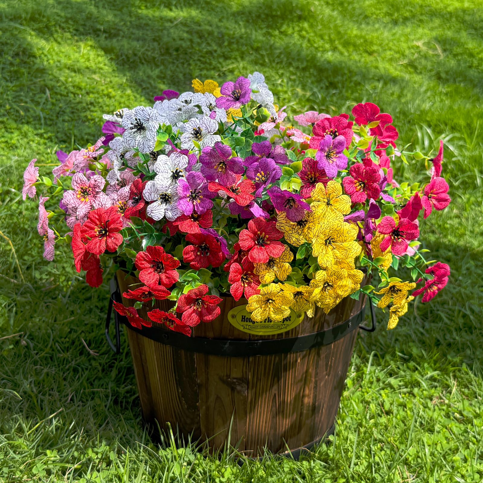 12 Bundles Artificial Flowers for Outdoor,No Fade UV Resistant Fake Flowers,Faux Plants for Outside Hanging Planters,Artificial Plants for Indoor Porch Garden Home Wedding Decor(6 Color)