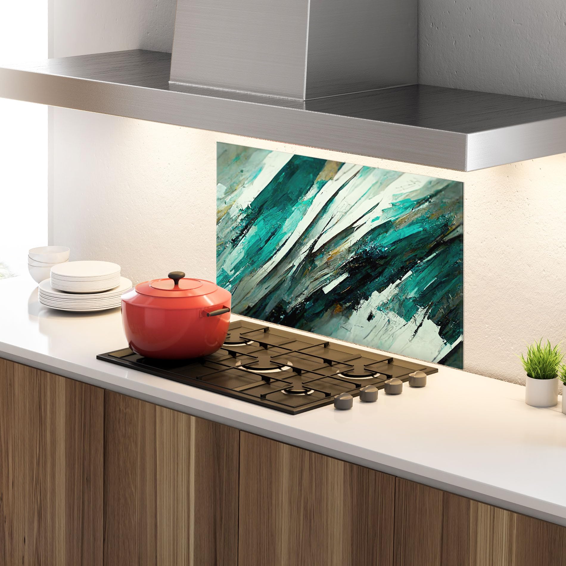 ARTHUB® Crédence de Cuisine en Verre 70x100 cm, Abstract Green Artwork | Protection Contre Les éclaboussures, Revêtement Mural en Carreaux, Plaque en Verre, Verre trempé, Abstrait, Art Abstrait