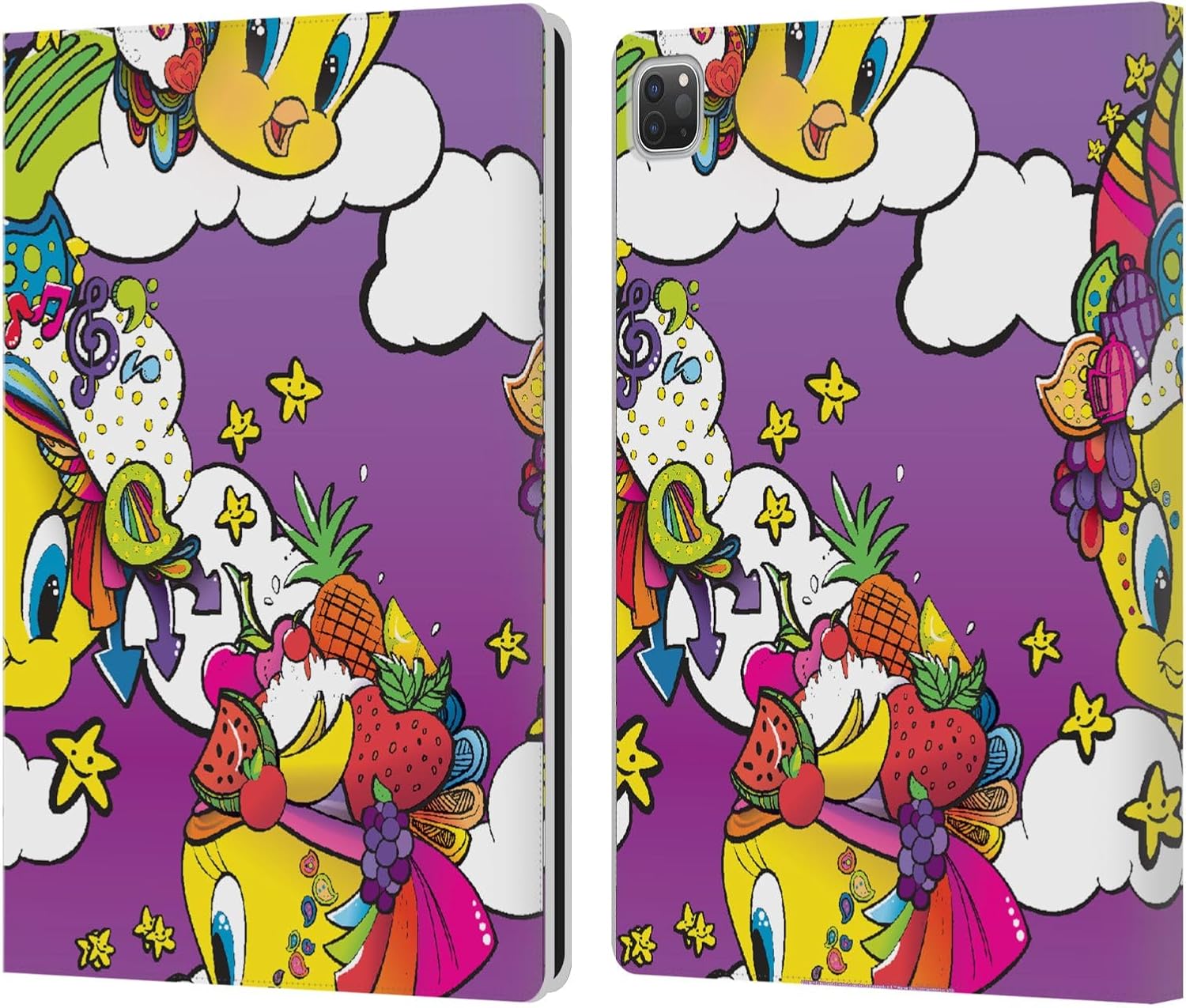 Head Case Designs Officially Licensed Looney Tunes Tweety Purple Patterns Leather Wallet Case Compatible with Apple iPad Pro 13 M4 2024