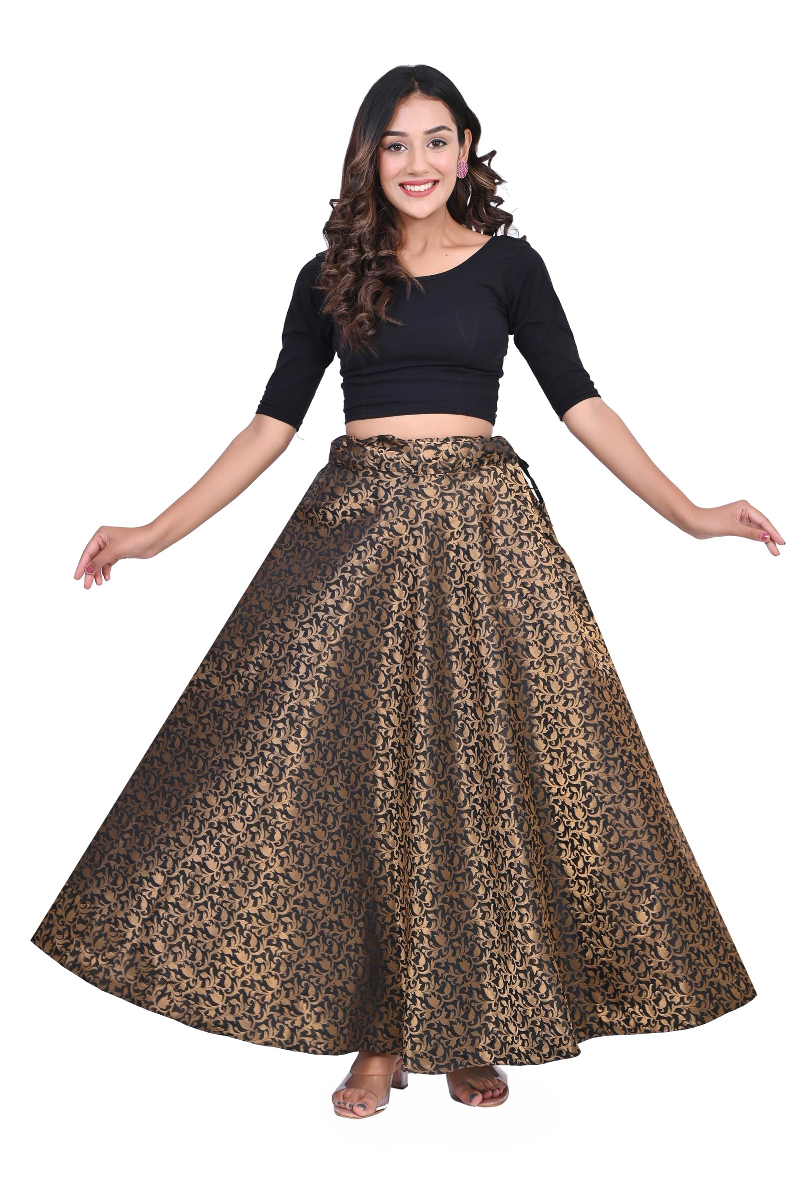 sneh Women's Brocade Silk Ethnic Black Skirt-picture-17