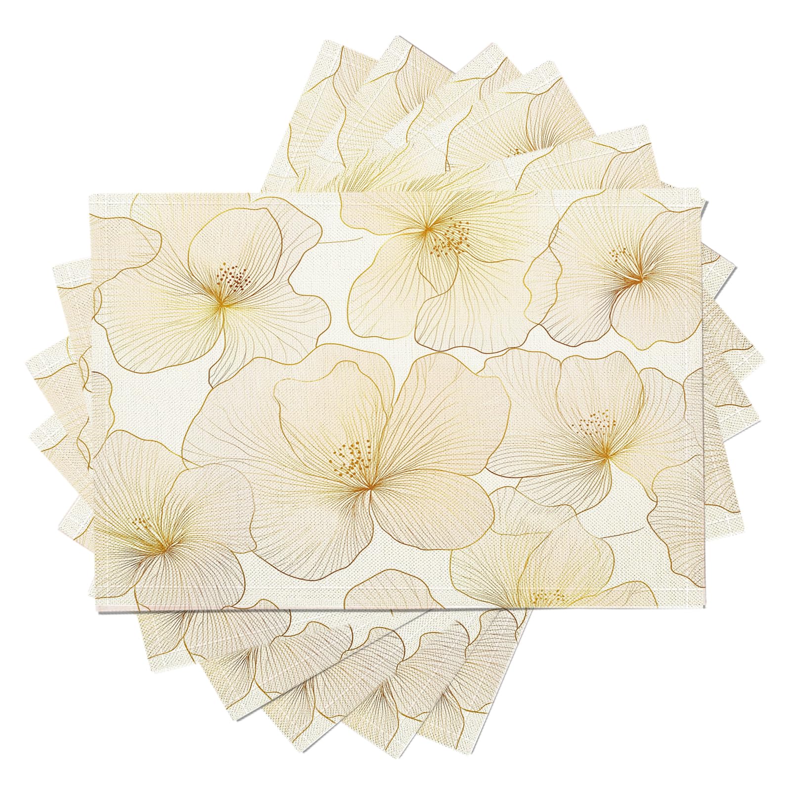 Set di 8 Tovagliette Americane Lavabili Cotone Lino Semplice - Tovaglietta Americana Resistenti al Calore Durevole Arte del filo di fiori in foglia d'oro - per Colazione Pranzo 30×45 cm