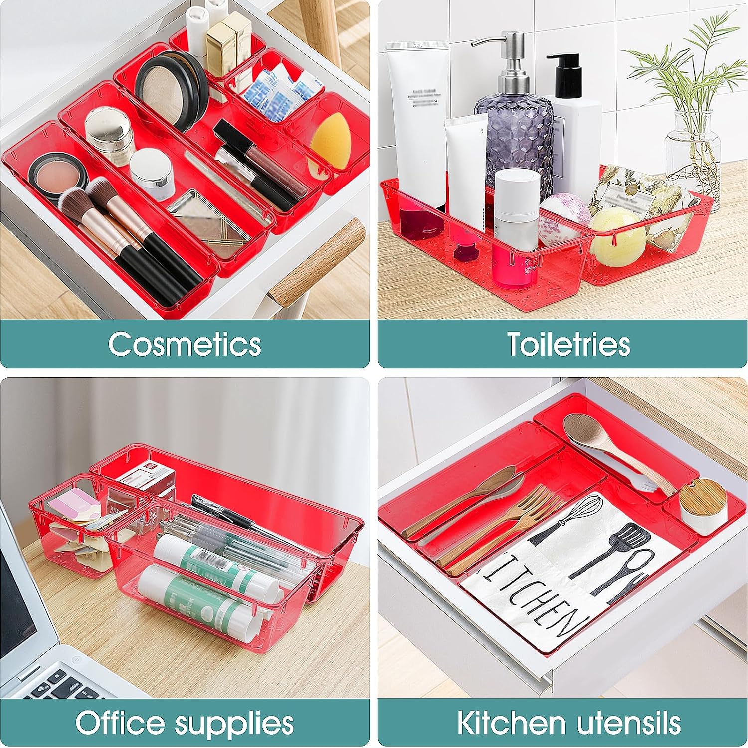 25 PCS Plastic Drawer Organizer Set, Makeup Organizers and Storage Bins thumbnail