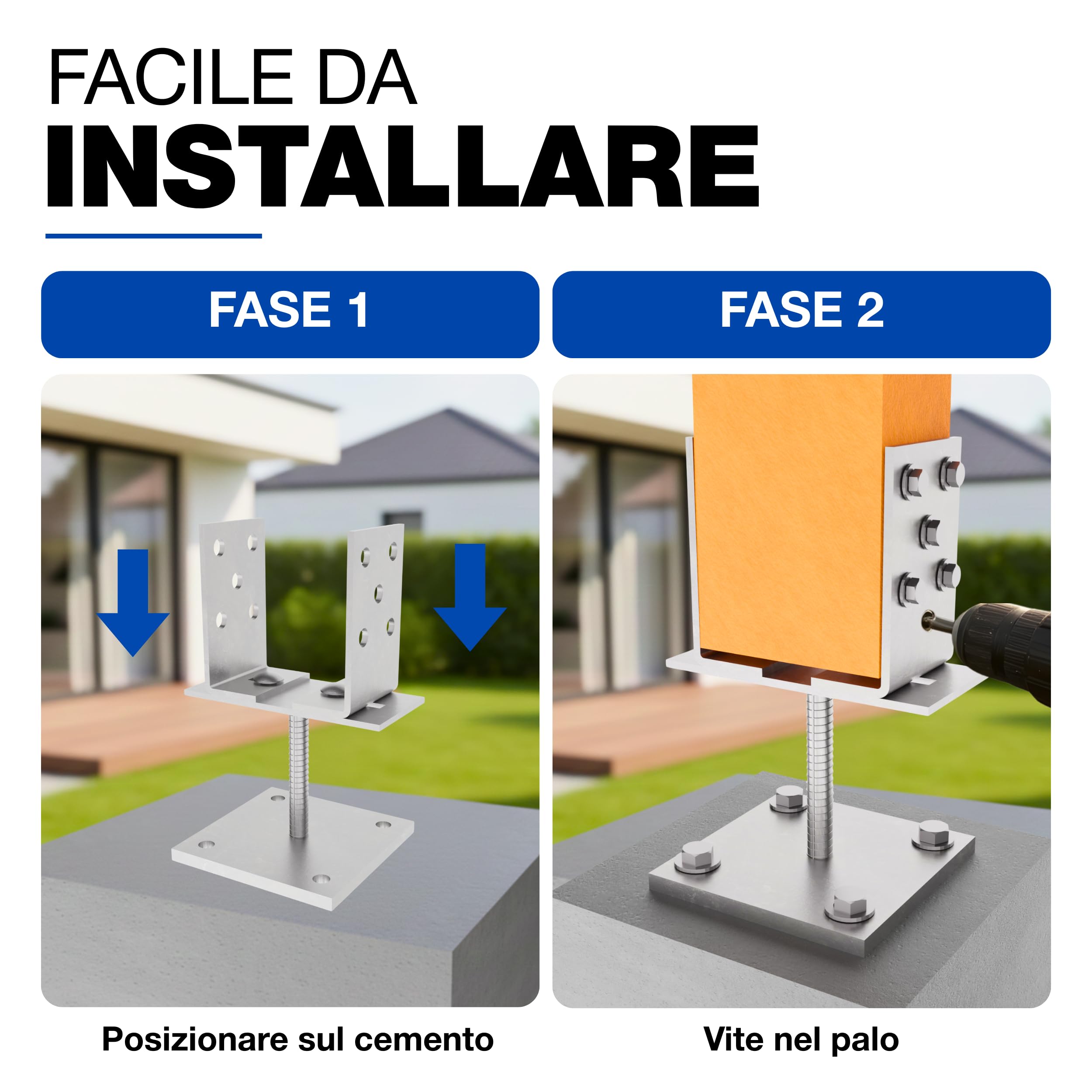 Supporto per Palo a U Regolabile 100x100 mm Zincato Elettroliticamente 0-160 mm