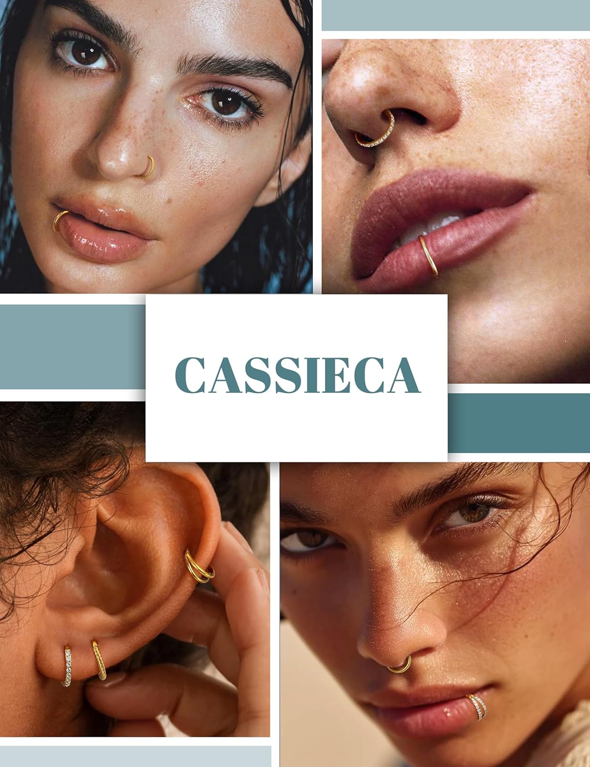 CASSIECA 5Pcs 18G 16G Surgical Steel Nose Rings Hoop for Women CZ Clicker Hinged Septum Ring Lip Helix Cartilage Double Hoop Earring Daith Rook Conch Body Piercing Jewelry for Women 8mm 10mm - Image 6