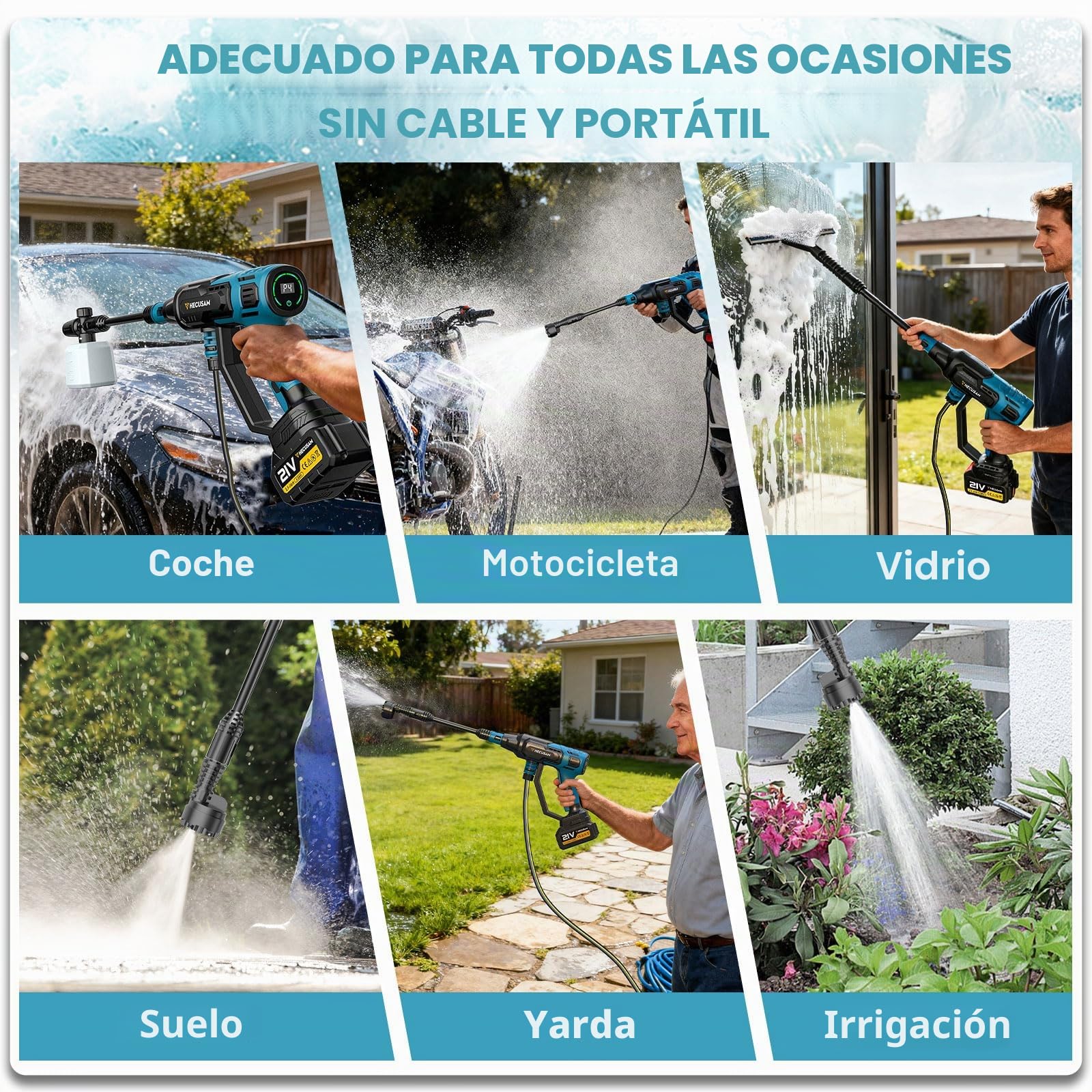 Limpiador A PresióN con BateríA, Motor Sin Escobillas De 3000 W, Modo De 4 Velocidades, PresióN MáXima De 125 Bar, Limpiador A PresióN MóVil con 2 BateríAs De 4,0 Ah, Boquilla Giratoria 6 En 1 Y 180°