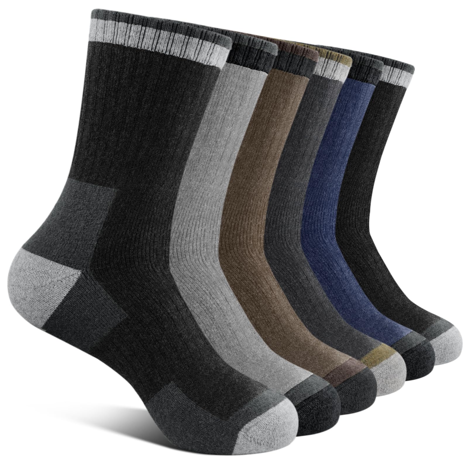 YUVFEHY 6 Pairs Wool Socks Mens Soft Warm Winter Socks - Soft Wool Hiking Socks - Casual Crew Socks for Indoors and Outdoors