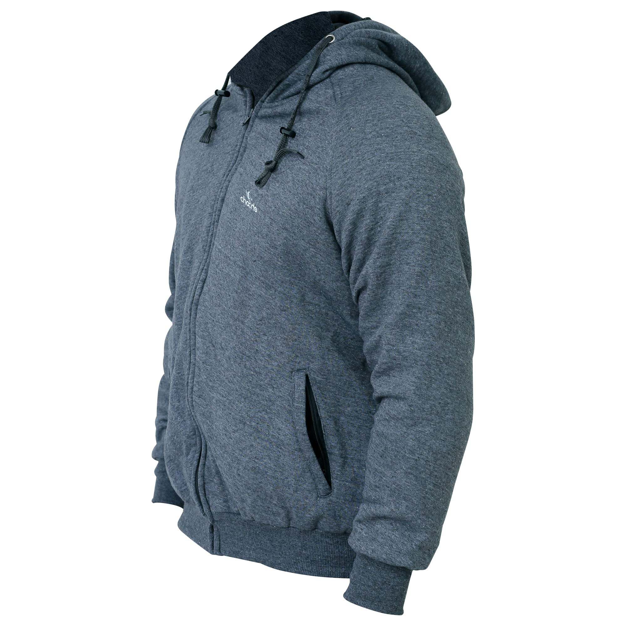 ChoCho Track Motorcycle Hoodie CE Armored Motorbike Fleece Hoodie Protective Zip up Jacket Lined Black Gray — view 6