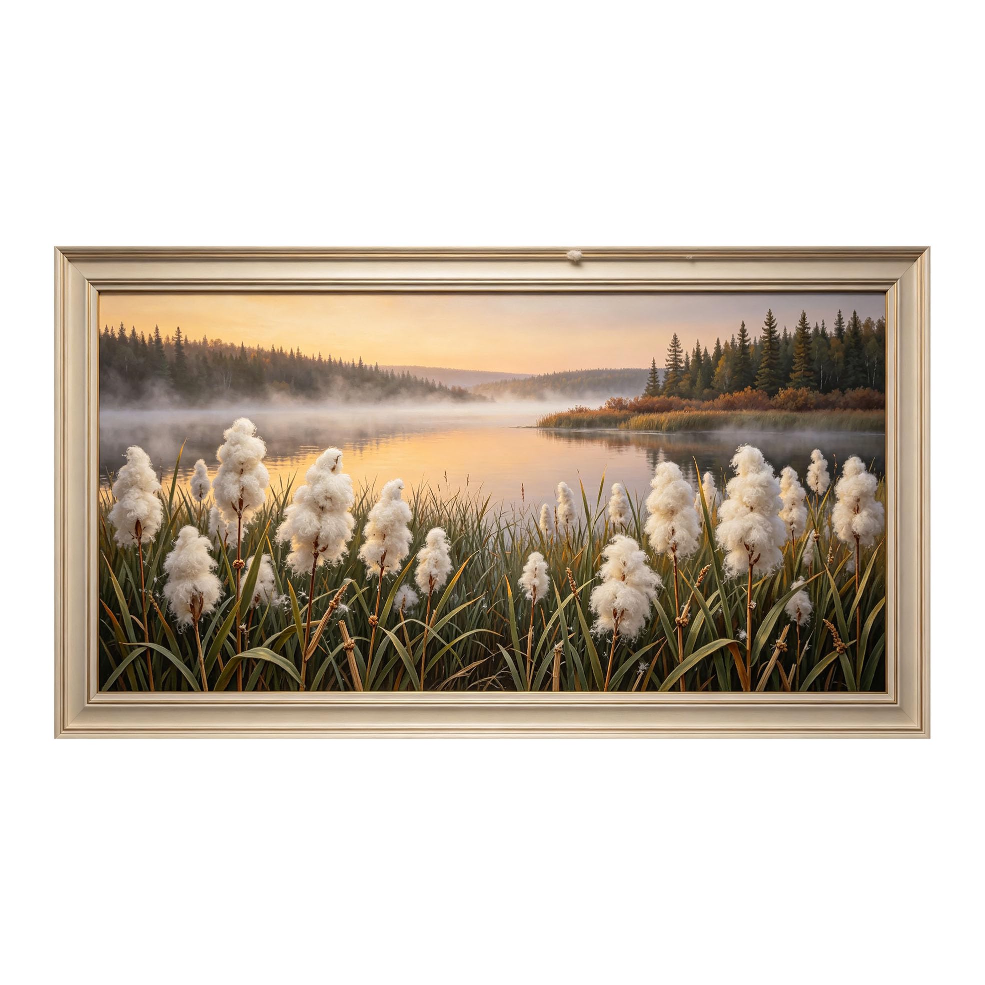 Yzpallescene 3D Framed Wall Art 50cm×100cm Misty Lake Sunset Seascape Watercolor Panoramic Large Size SelfAdhesive Removable Wall Decor Prints Artwork for Living Room Bedroom Office
