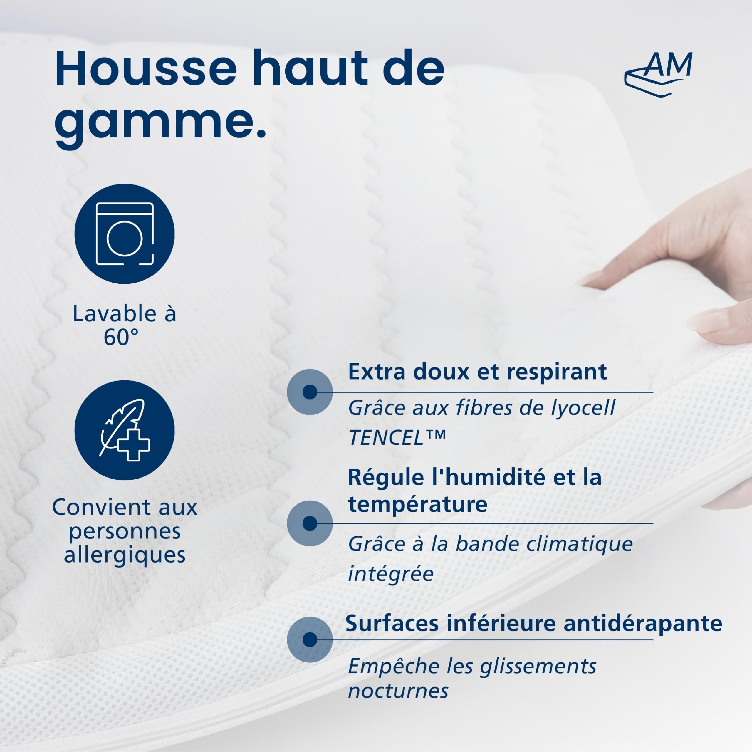 AM Qualitätsmatratzen - Surmatelas memoire de forme 180x220 6cm - Mousse de gel adaptable et respirante pour un sommeil reparateur - Housse de surmatelas moelleux - Surmatelas 180 x 220 haute de gamme