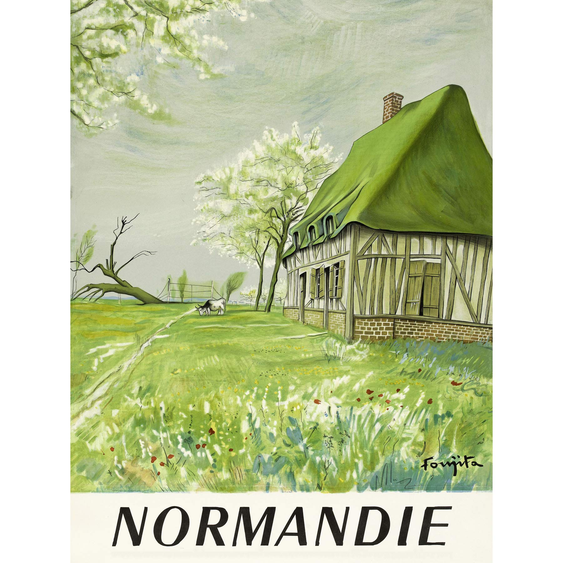Foujita Normandy Frankreich Eisenbahnreise Werbung großer Wandkunstdruck Leinwand Premium Wandbild