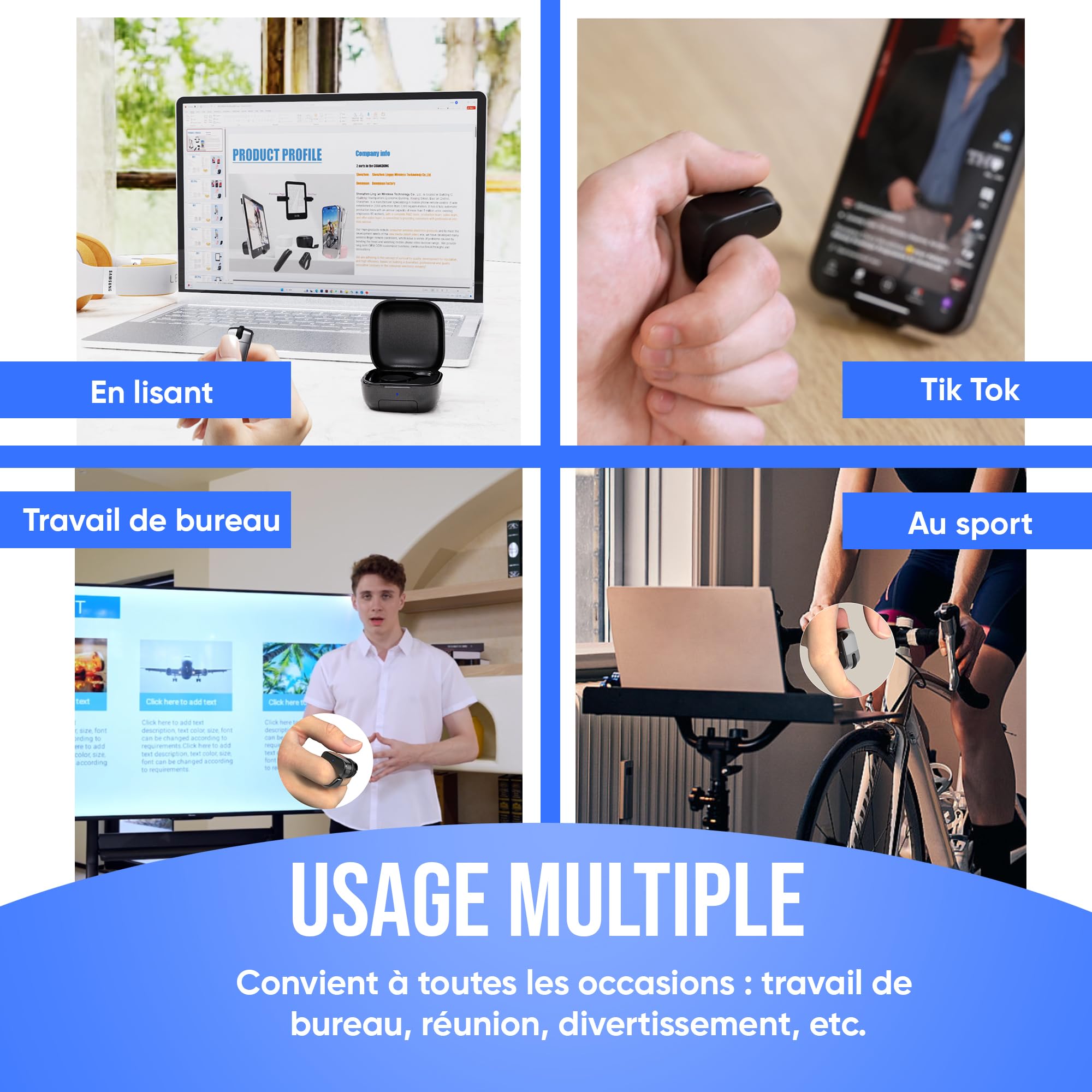 Pro Anneau Souris Bluetooth, Finger Ring Mouse, Contrôle Curseur Défilement Vidéo pour Téléphone Apple et Android, Compatible avec PC, Ordinateur Portable, Tablette (Noir)