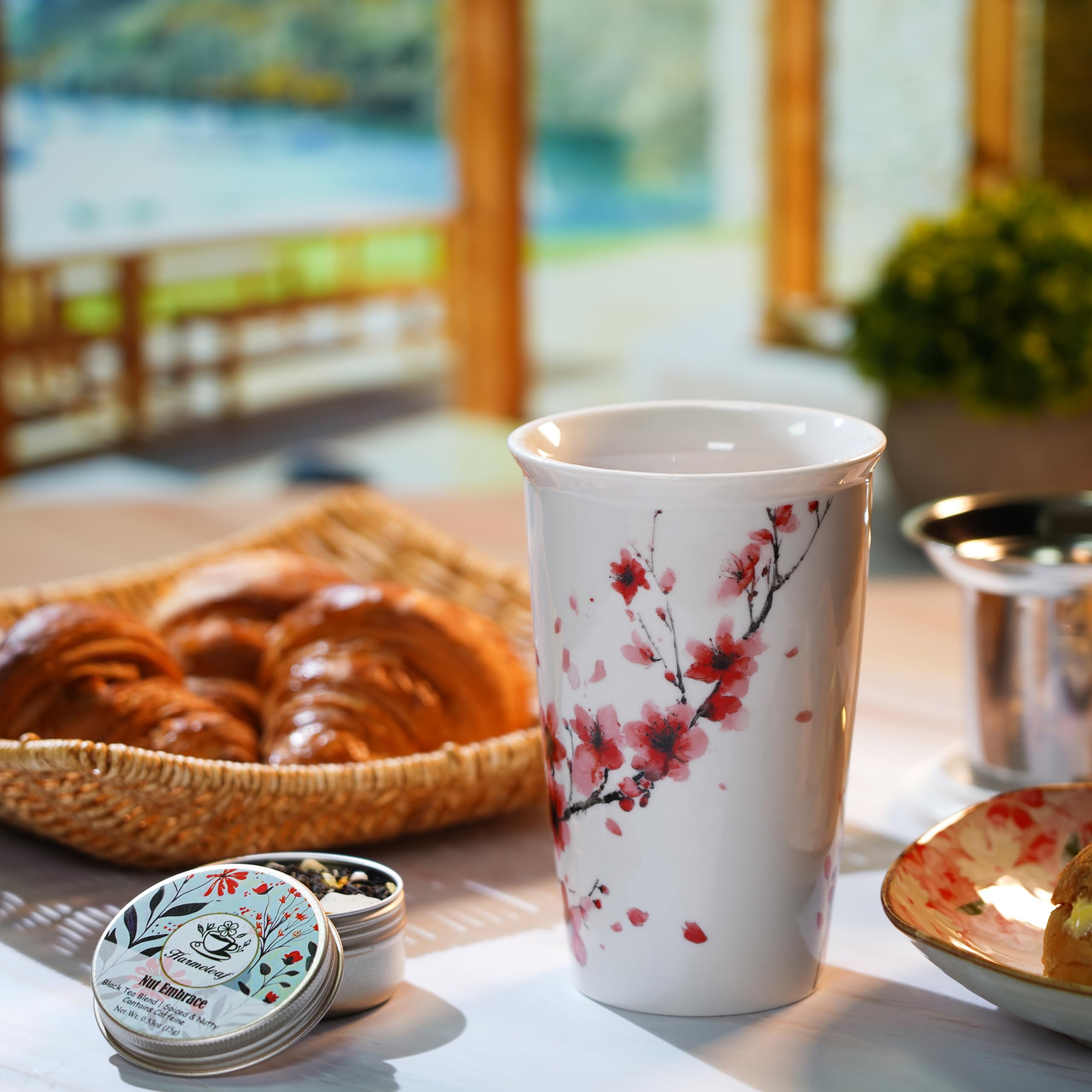 Harmoleaf Coffret cadeau Discovery Collection – 6 mélanges artisanaux à base de plantes avec tasse en céramique à double paroi, cuillère à mélanger et passoire | Échantillon de thé en vrac bio