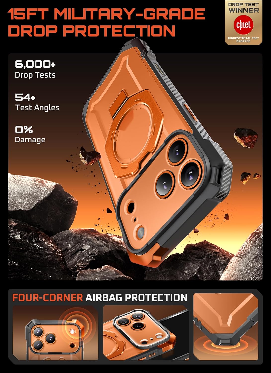 SUPCASE for iPhone 17 Pro Case with Kickstand (Unicorn Beetle Grip), [Camera Control Cover] [Compatible with MagSafe] [Military-Grade Drop Protection] Heavy Duty Magnetic Phone Case, Coral - Image 3