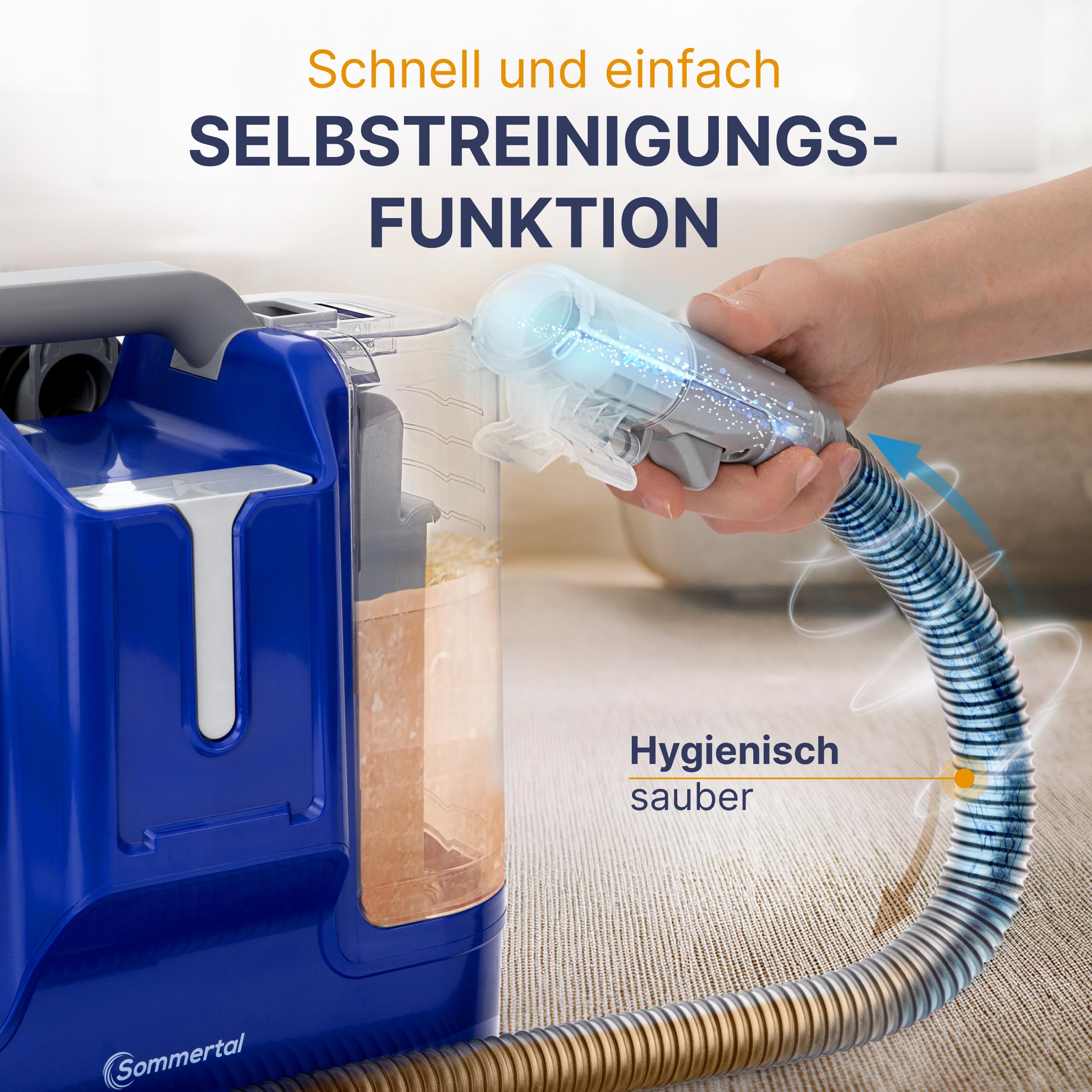 SOMMERTAL MultiCleaner WS450 5in1 Gerät für Teppiche, Treppen, Polster, Sofa, Auto, Tiere, Flecken, Leistungsstarker 450w Motor, Waschsauger, mit Zubehör, Selbstreinigung