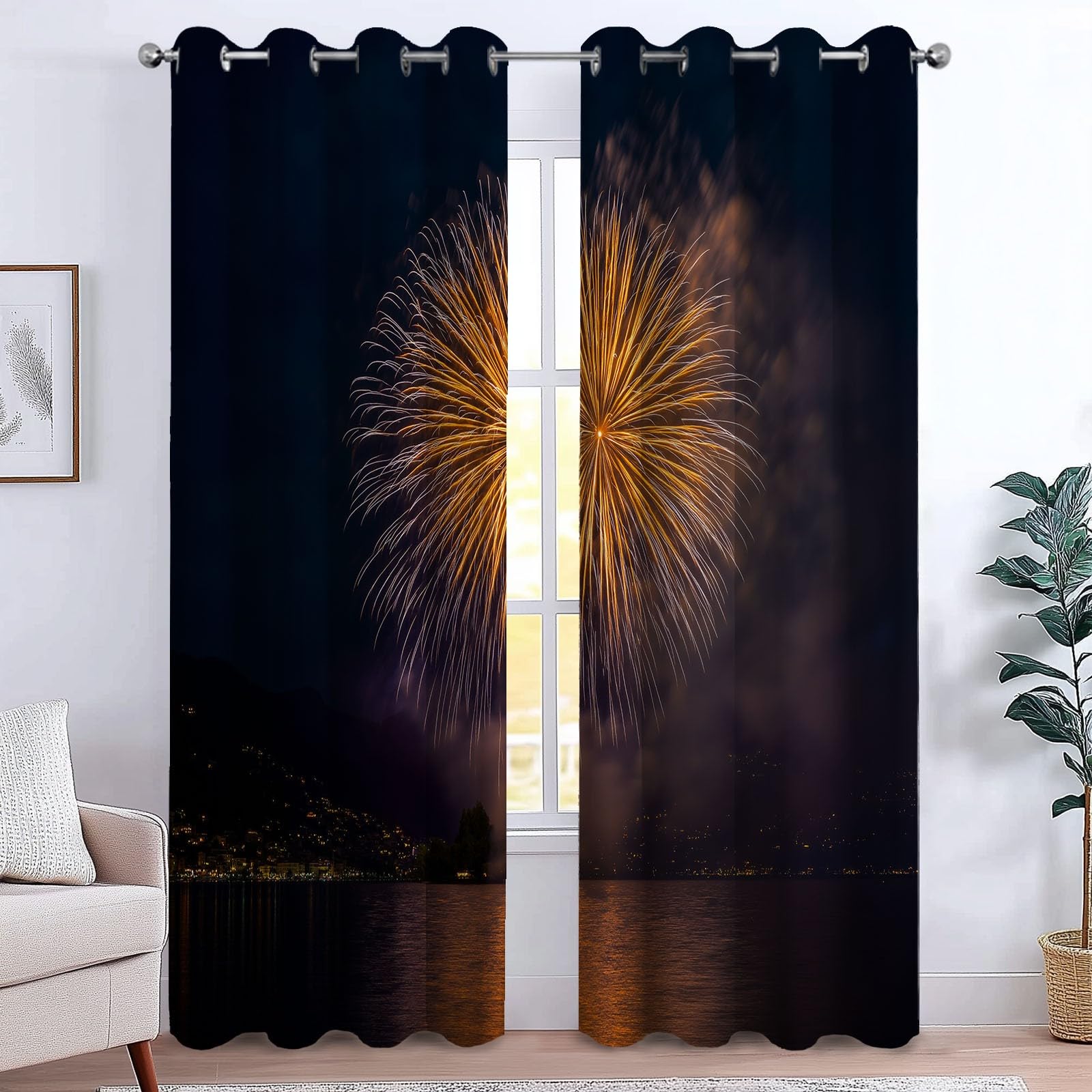 Generisch Nachthimmel Flamme 2er Set Verdunkelungsvorhänge mit Ösen, Naturlandschaft Blickdicht Thermo Isoliert Vorhänge für Wohnzimmer & Schlafzimmer, HxB 166 x 75 cm