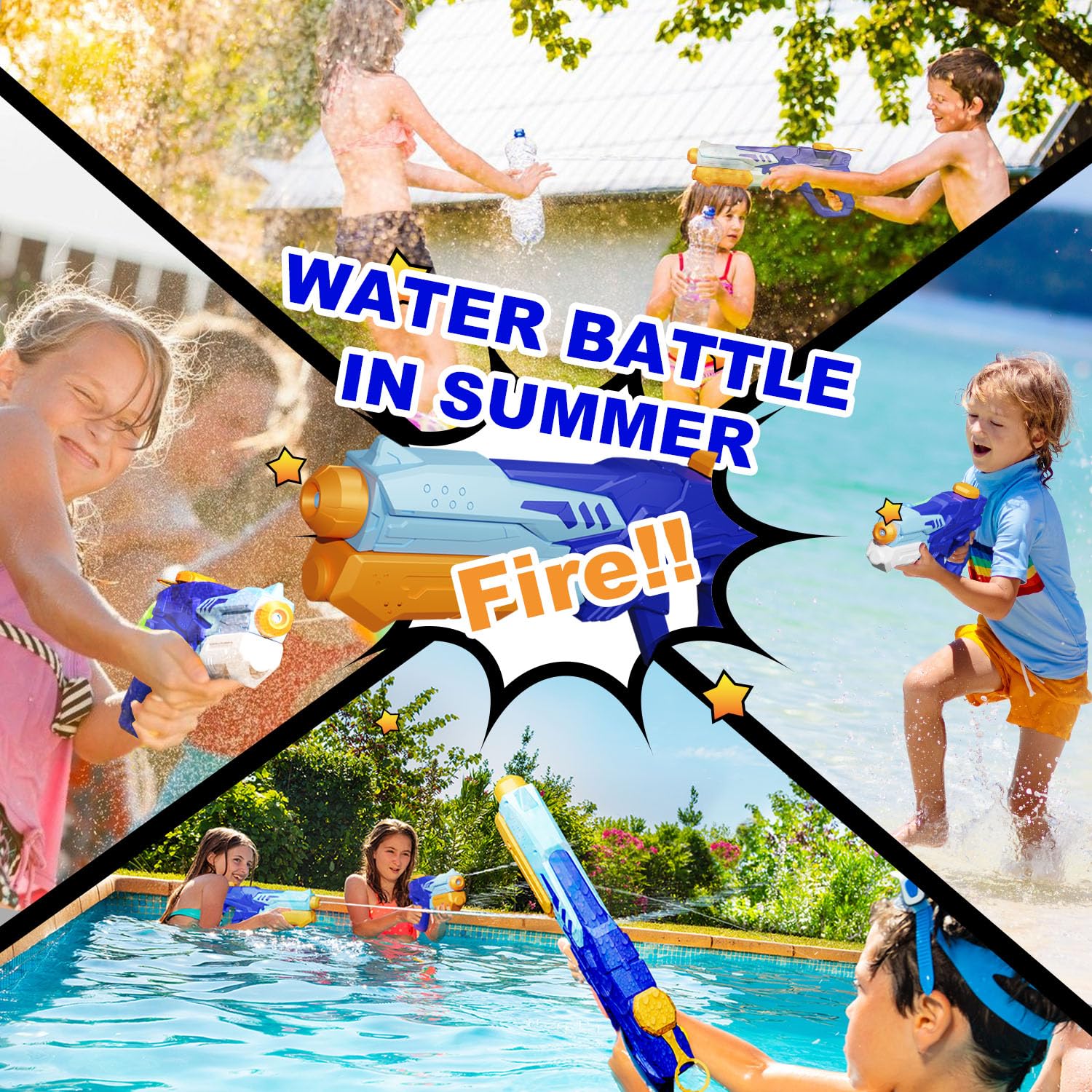 MOZOOSON 2 Pack 600ml Wasserpistole für Kinder, Wasserpistolen Großer Kapazität mit Reichweite bis zu 8-10 M, Water Spielzeug für Mädchen Junge Sommerpartys im Freien, Strand, Pool