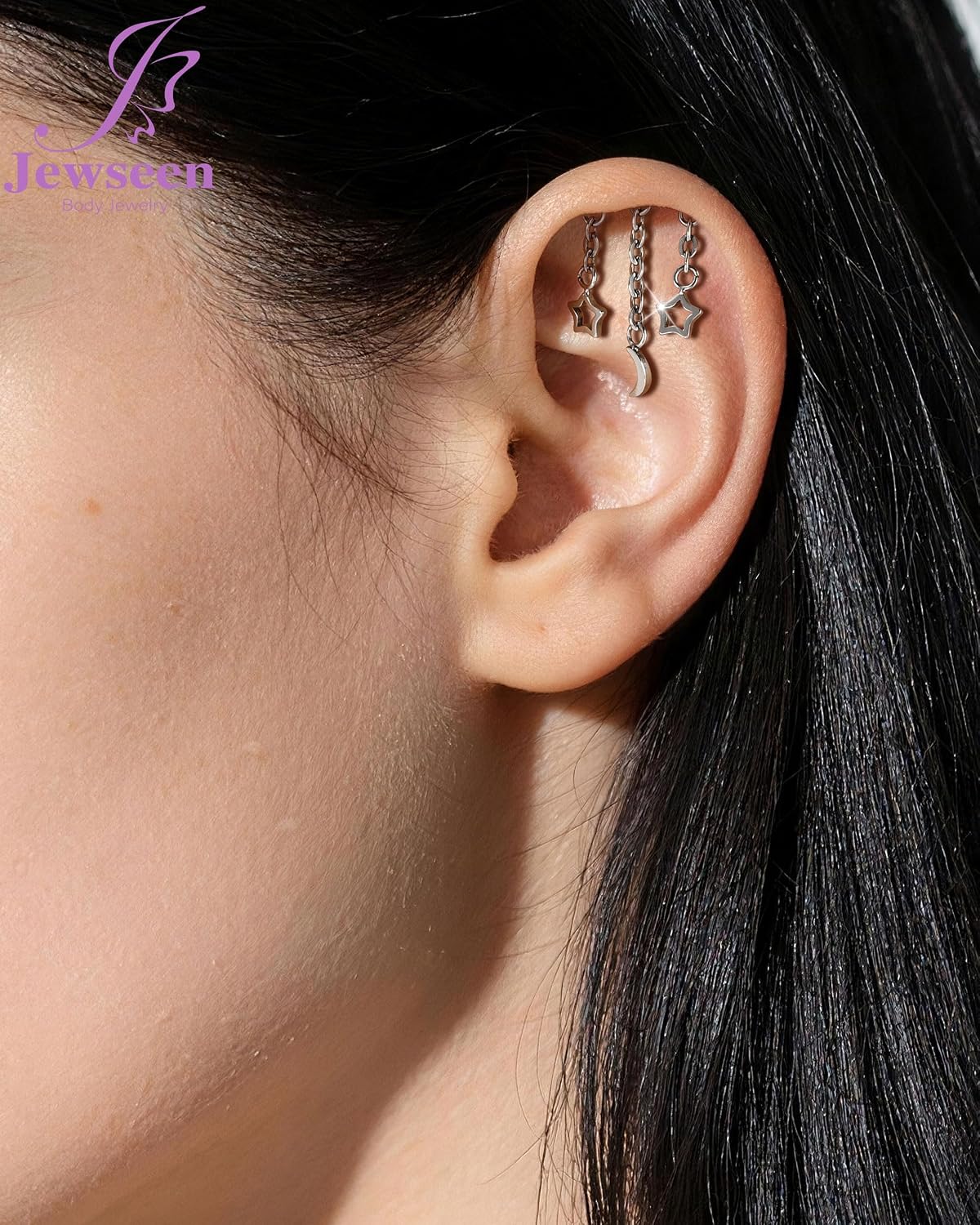 14K Gold Plated Vertical Helix Jewelry Hidden Dangle Earring | 16G 6mm Piercing Jewelry Threadless Push-Pin Hypoallergenic Implant Grade 316L Surgical Steel Flat Back