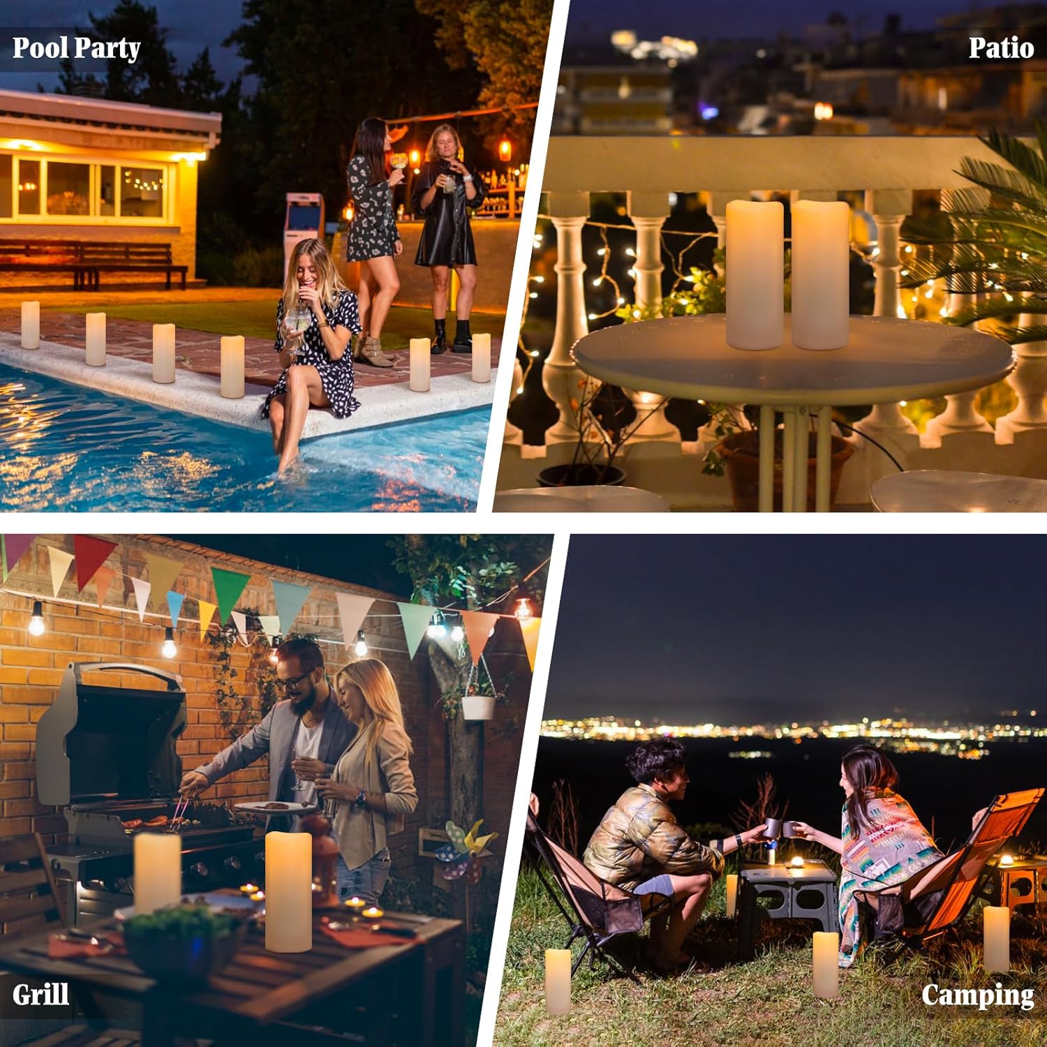 5" x 12" Large Waterproof Outdoor Flameless Candles Battery Operated LED Pillar Candles for Indoor Outdoor Lanterns, Off White, Long Lasting, Set of 2