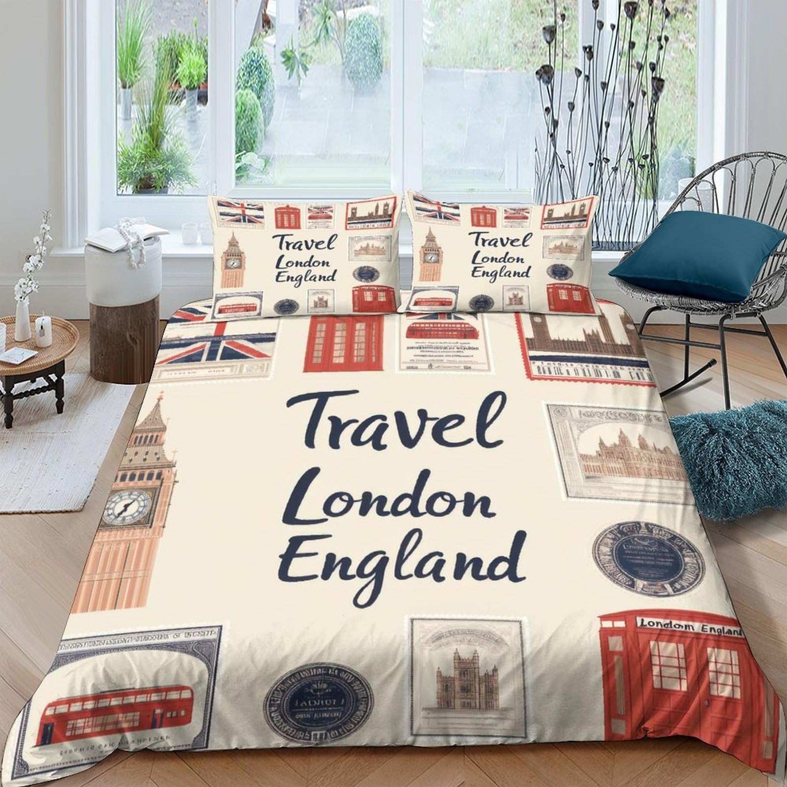 Ctjqhvkz Style-1 3D Printed London Travel Fitted Sheet Microfiber Soft Breathable England Landmark Bed Cover For Bedroom Guest Room Single（135X200cm）
