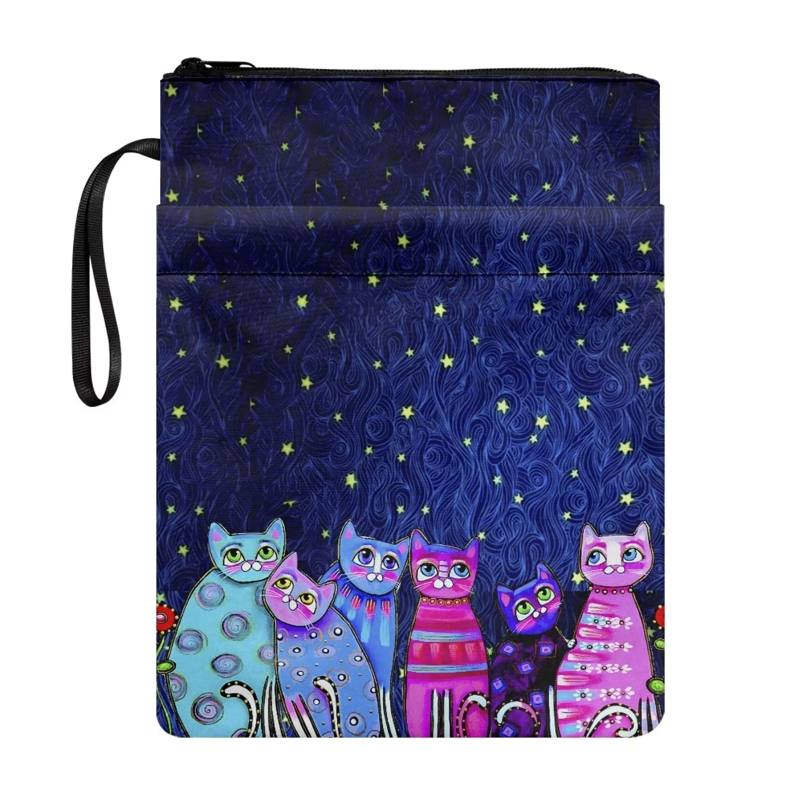 Poceacles Colorful Cats Printed Lightweight Book Sleeve for Hardcover Paperback Book Cover Book Pouch Protector with Zipper Storage Bag — image 1