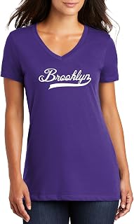 Ladies V-Neck Tee Brooklyn Home T Shirt Love New York Pride City Gangster Gift Purple M