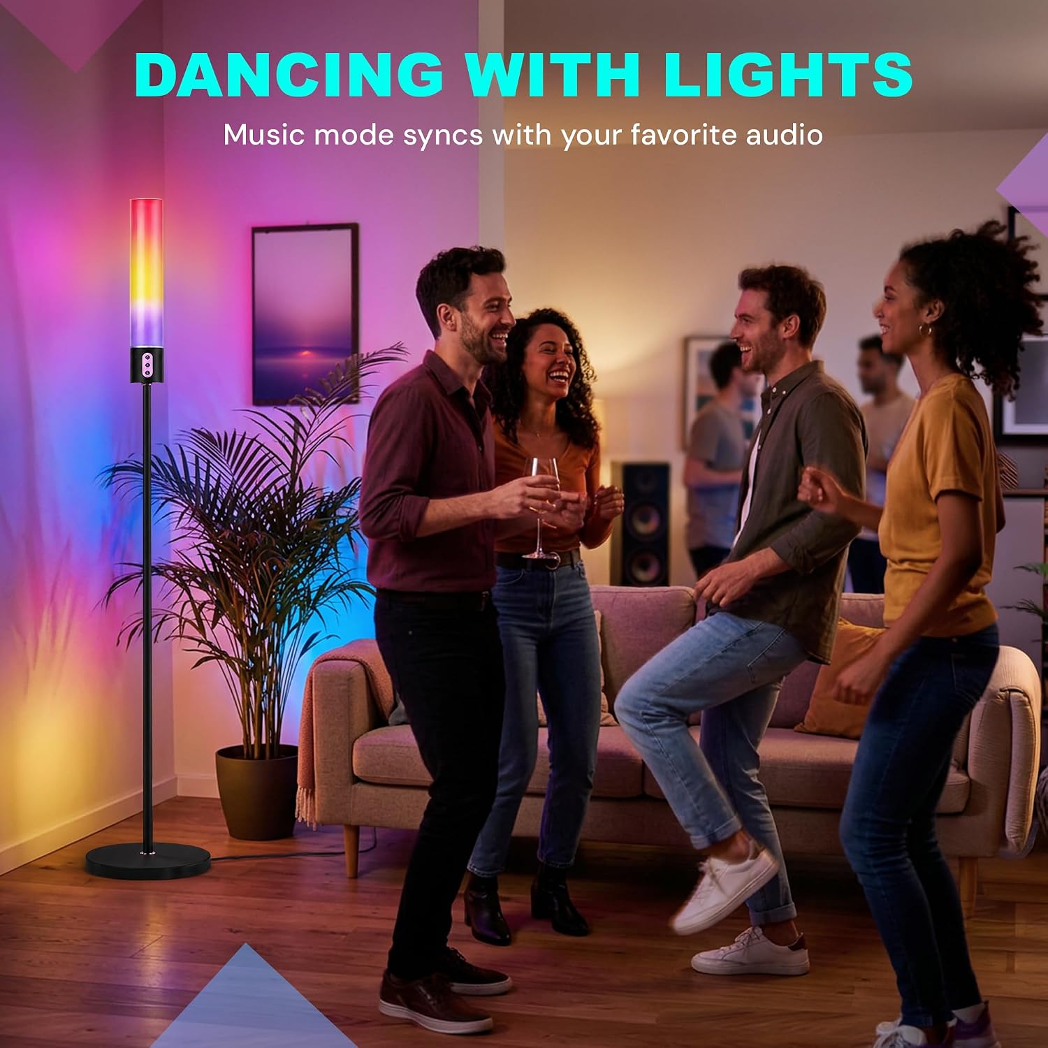 RGB+CCT Smart Floor Lamp, 1000LM LED Modern Standing Lamp with App & Voice Control, Music Sync, Dimmable 2200K-6500K, 16 Million Colors, Alexa Compatible, 65" Tall Living Room Lamp