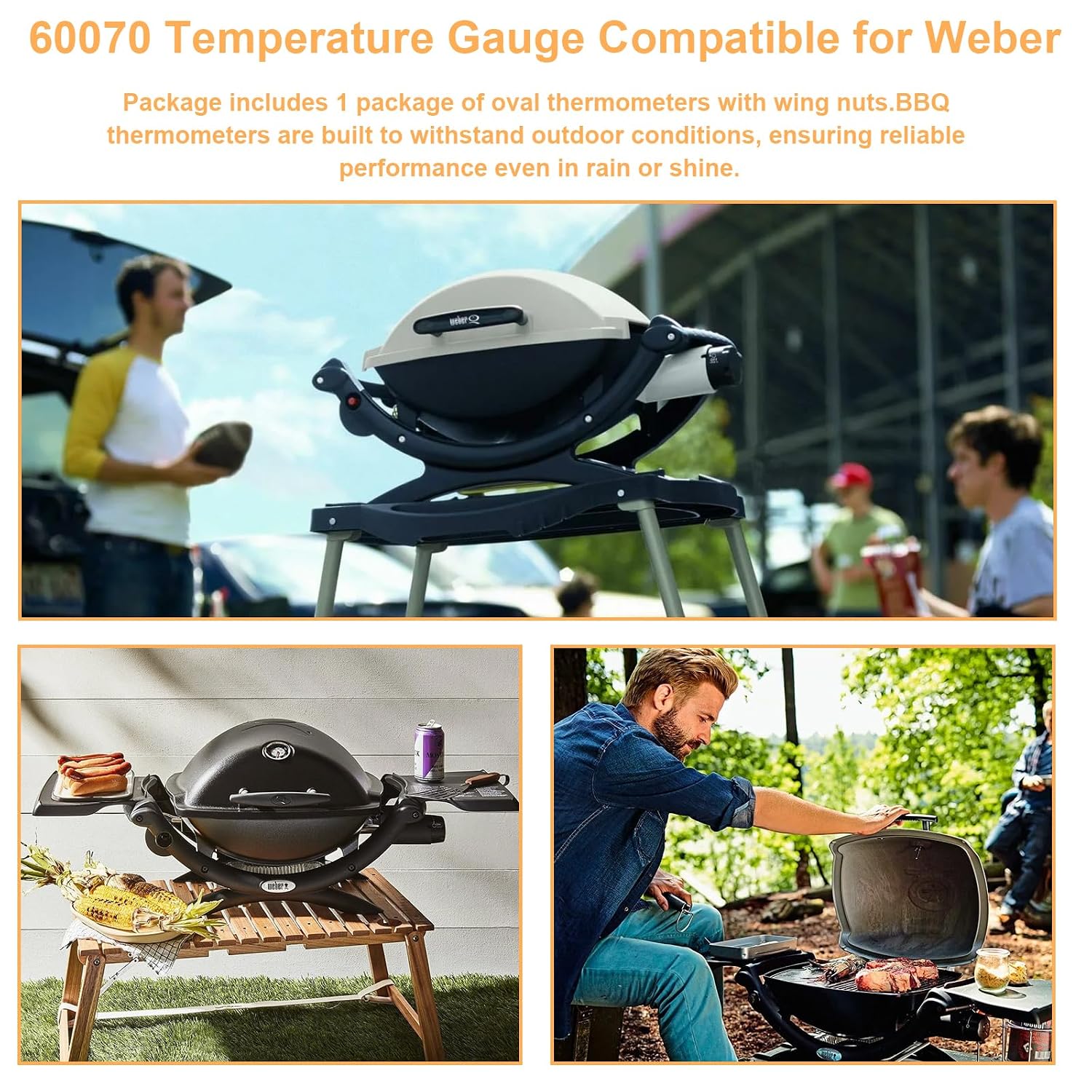 60070 Grill Temperature Gauge Fit for Weber 60070 Oval Q Thermometer