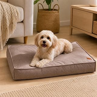 Dog Bed for Small Medium Dog, Waterproof Washable Pet Bed for Crate | Square Pet Bed with Removable Washable Cover, 17.72x13.78x2.36in