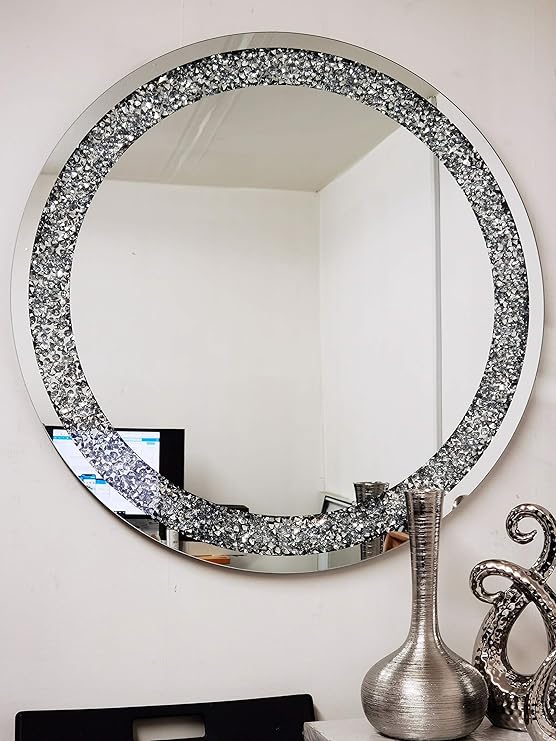 LARGE JEWEL ROUND WALL MIRROR LOOSE DIAMANTE NEW CRYSTAL DECOR MIRROR