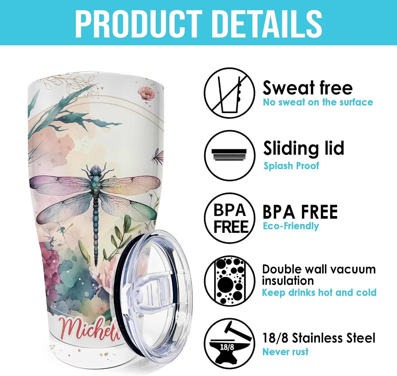 Hyturtle Personalized Dragonfly 30 oz Tumbler for Nature Enthusiasts - Dragonfly Birthday Gifts for Girls Women Friends - Dragonfly Lover Gifts - Dragonfly Custom Name 30oz Stainless Steel Tumbler