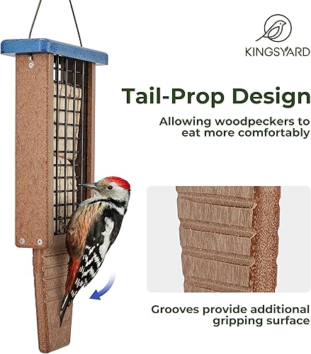 Miniatura 3 de Kingsyard Comedero para pájaros de plástico reciclado, comedero de sebo de doble capacidad para colgar en el exterior, resistente y duradero, ideal