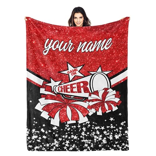 Personalized cheerleader throw blanket with a name printed on it