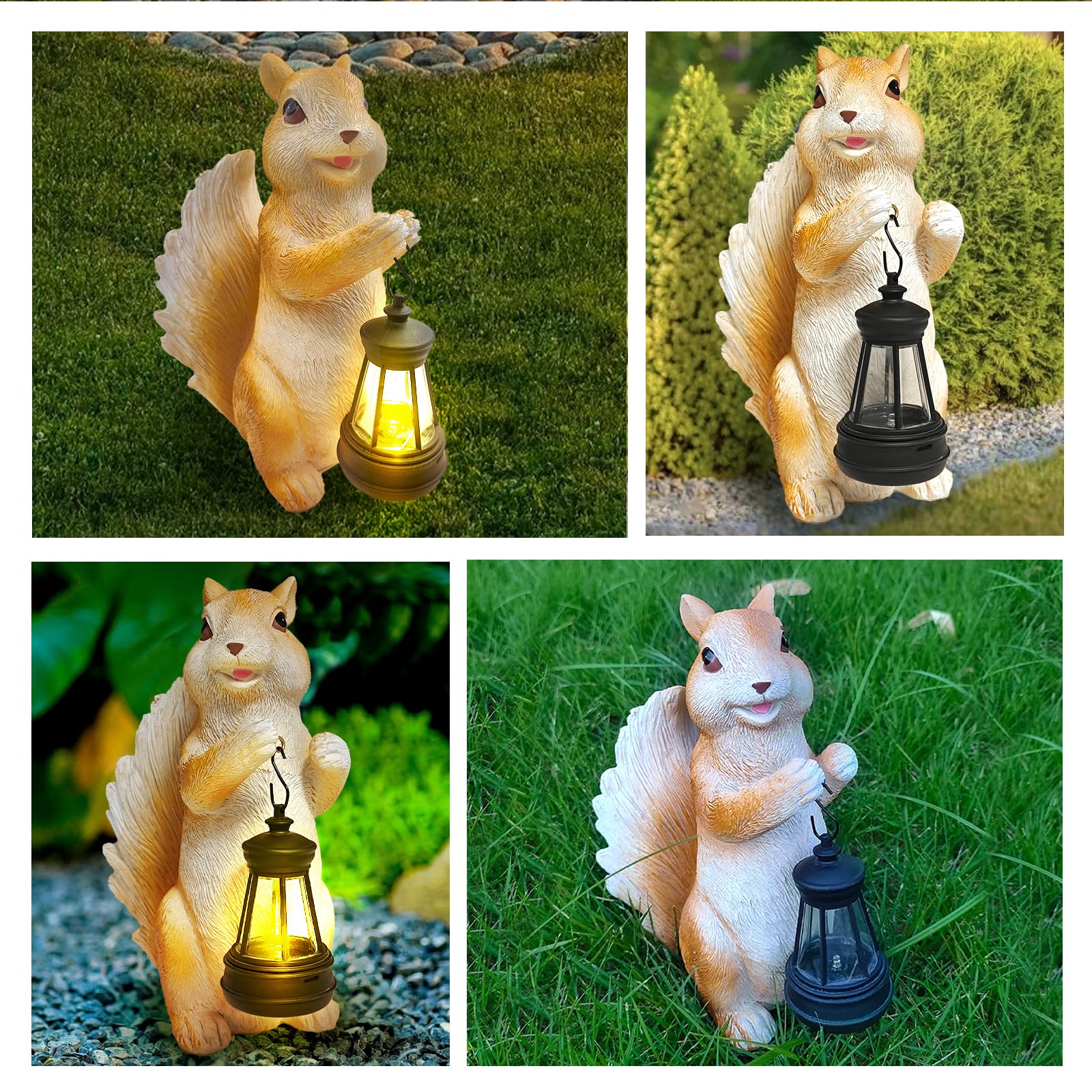 lifemet Scoiattolo decorativo da giardino a energia solare, scoiattolo, decorazione da giardino per esterni, resistente alle intemperie, con lanterna, statuette da giardino per giardino, balcone