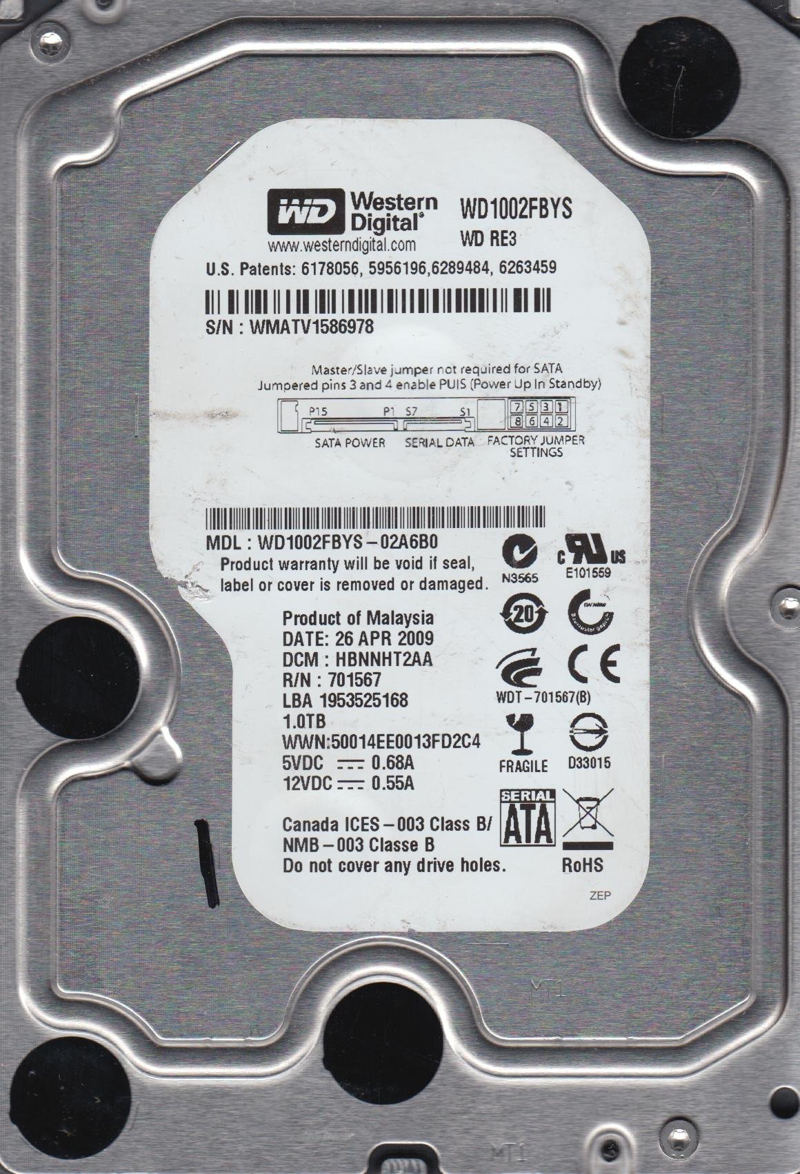 Amazon.com: WD1002FBYS-02A6B0, DCM HBNNHT2AA, Western Digital 1TB