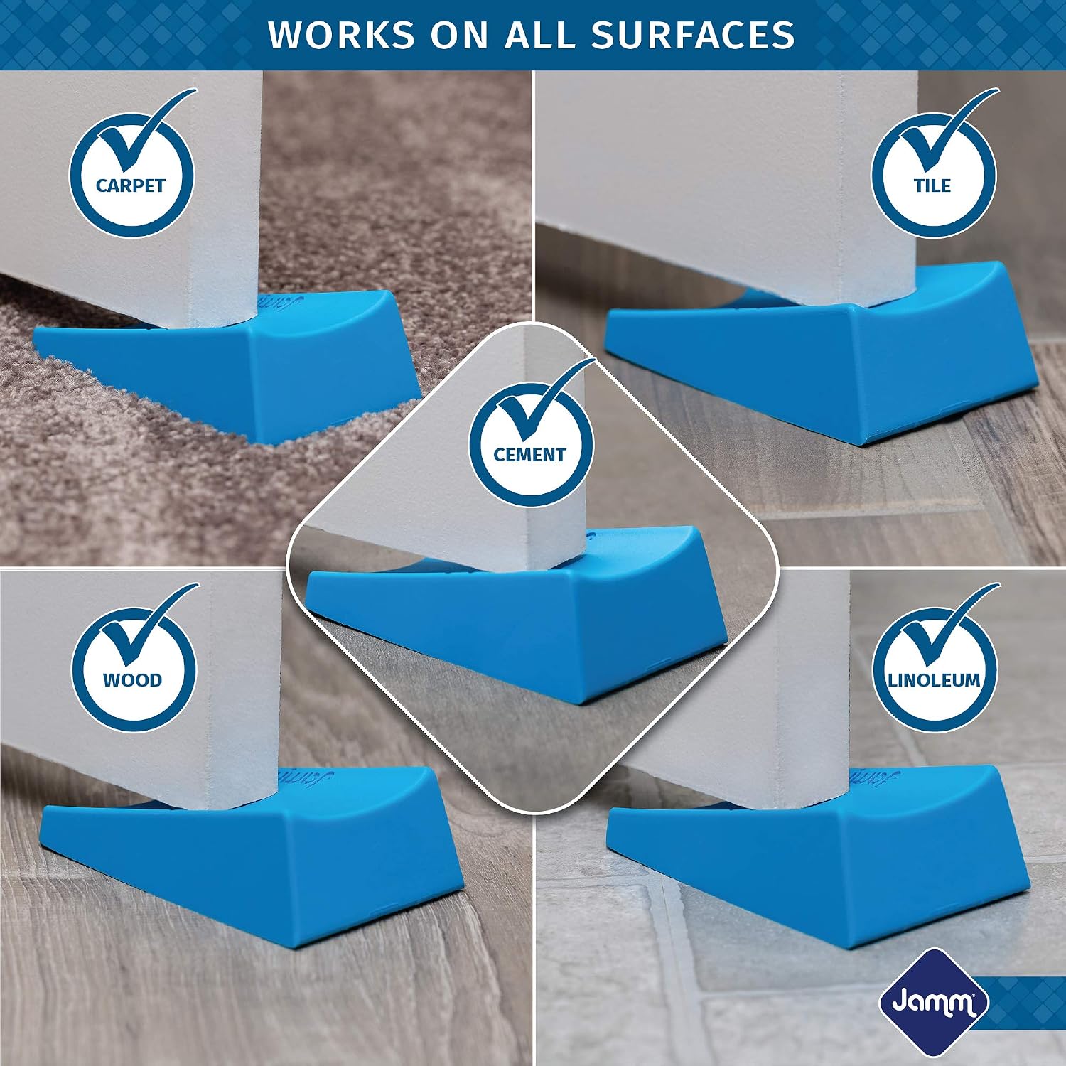 Jamm Door Stopper | Door Stop Wedge Holds Doors Open in Both Directions | Premium Non Rubber Non Slip Hardware | Pacific Blue - 1 Pack (Standard Size)