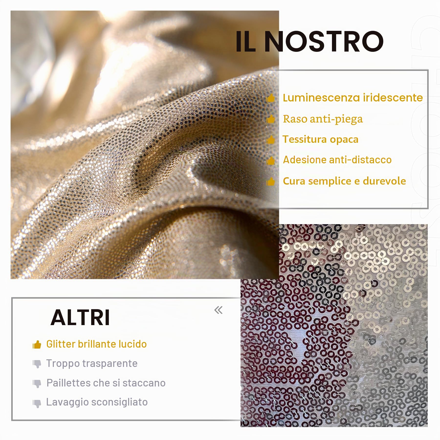 3 x 3 m, tenda con glitter champagne oro – 2 pezzi, 1,5 x 3 m, sfondo con paillettes senza pieghe, tende in tessuto decorativo luccicante per matrimoni, compleanni, servizi fotografici, festa di