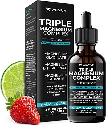 Miniatura 8 de Triple Magnesium Complex Liquid Drops  Suplemento de glicinato de magnesio de alta absorción, L-treonato, taurato 500 mg  Ashwagandha, L-teanina,