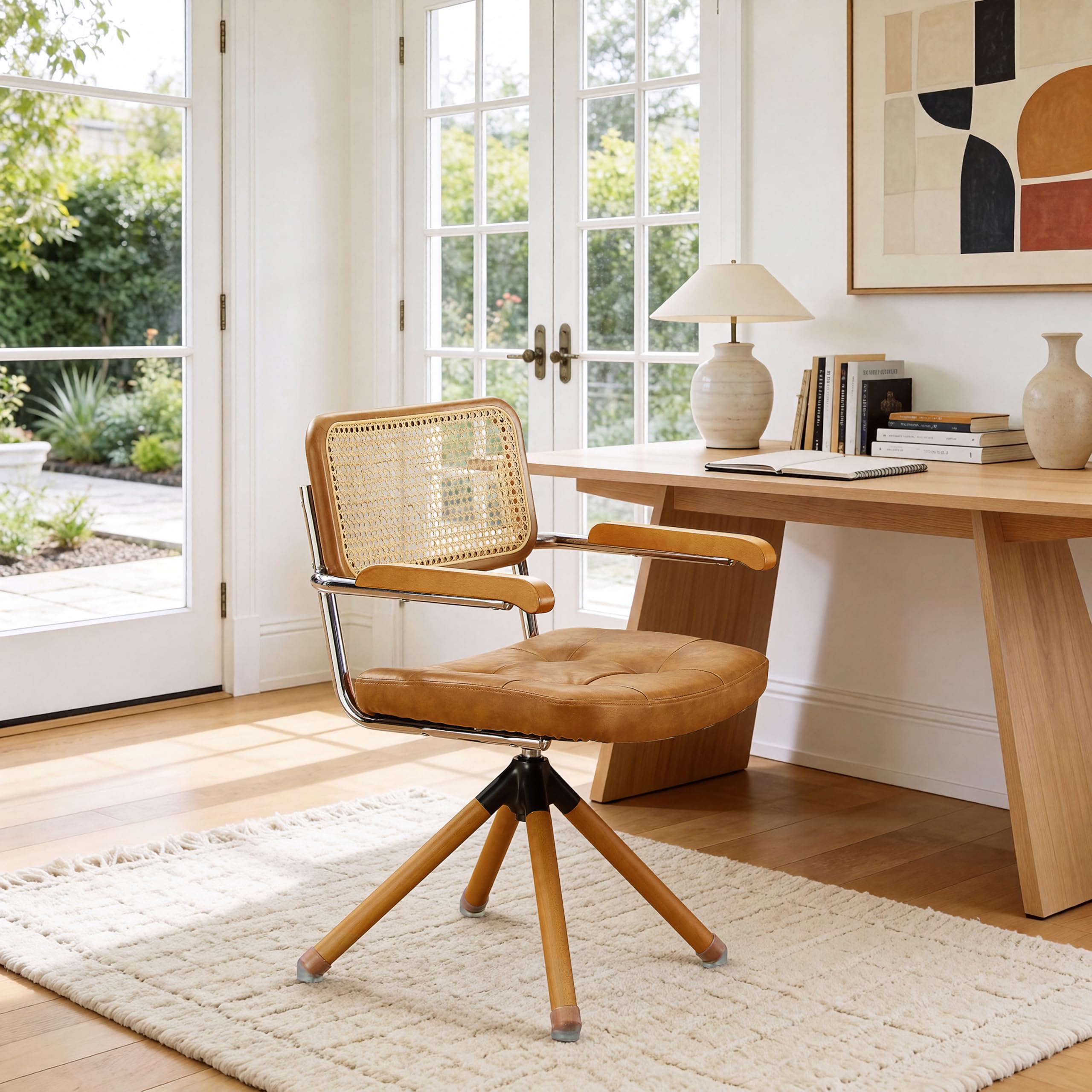 Amazon.com: Art Leon Mid Century Swivel Rattan Desk Chair, Faux