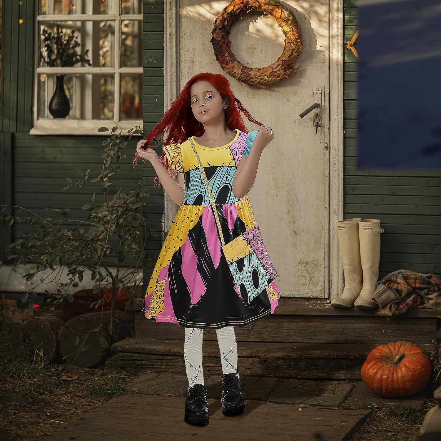 Sally Costume Dress for Girls, 6 PCS Sally Cosplay Suit with Wig Accessories for Halloween Nightmare Christmas Cosplay - Image 5