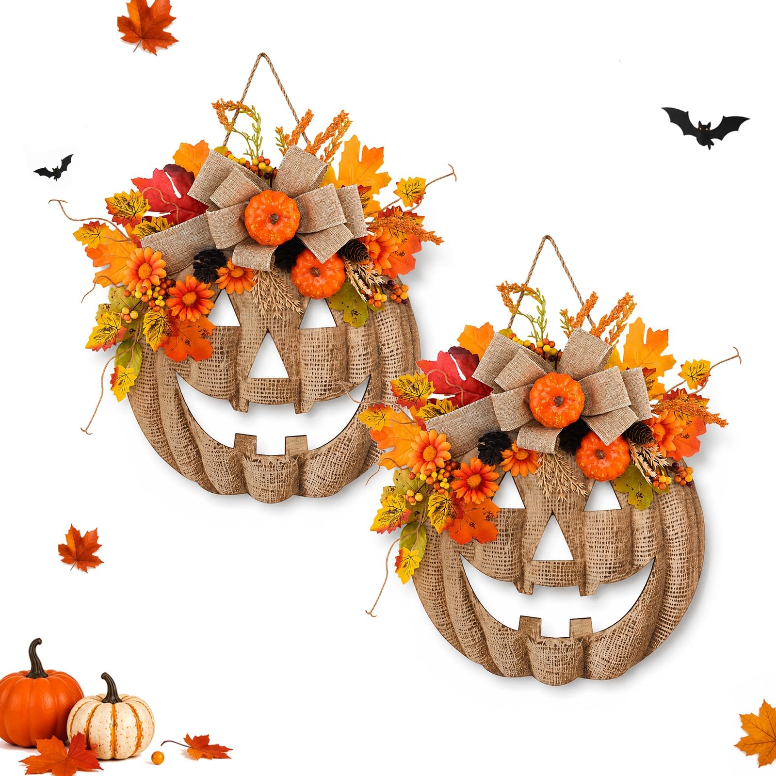 ZQMVXR Burlap Pumpkin Wreath, Halloween Farmhouse Warm Harvest Fall Wreath