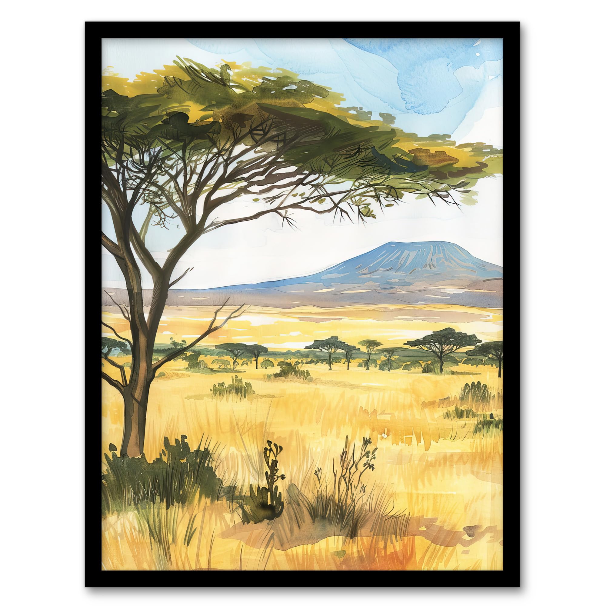 Artery8 Mount Kilimanjaro Savanna Tanzania Landscape Living Room Artwork Framed Wall Art Print 18X24 Inch