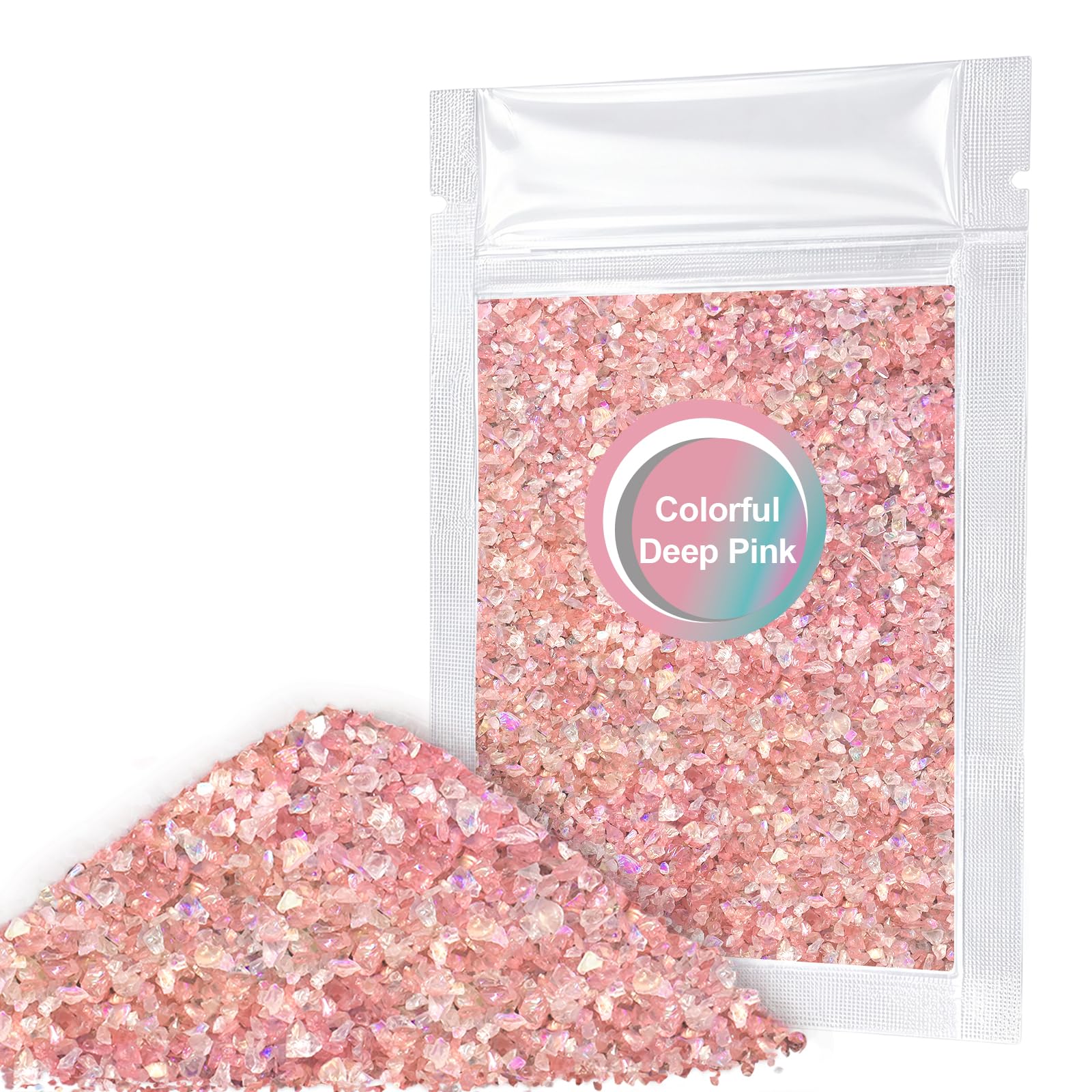 Matio 1.8oz/ 50g Iridescent Crushed Glass,Colorful Deep Pink
