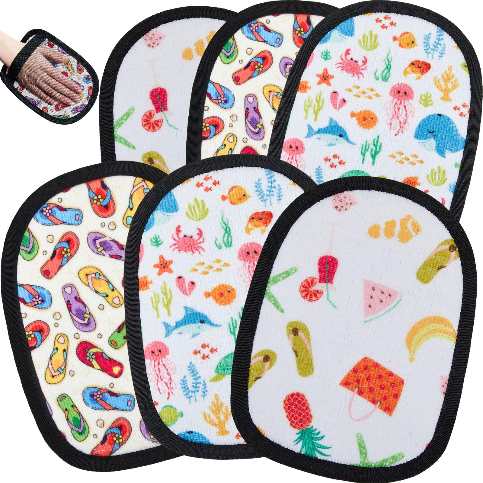 Uiifan 6 Pcs Sand Off Beach Mitt Wipe Sand Remover with Portable Drawstring Bag for Ocean Volleyball Sport Activities Occasion, Summer Beach