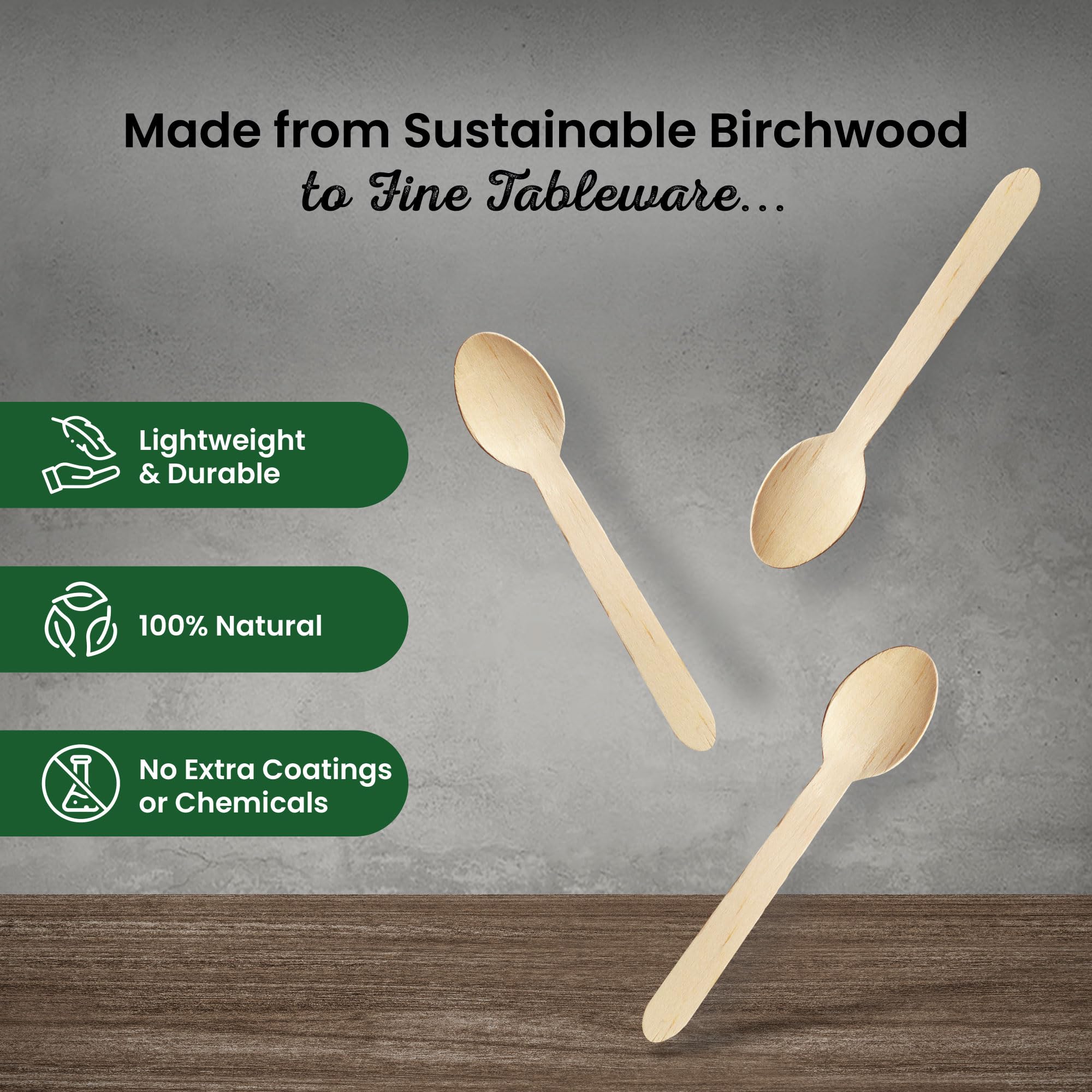 Eco Leaf 100pcs Disposable Wooden Spoons, 16cm, Biodegradable & Compostable Eco-Friendly Cutlery Set for Weddings Picnics - Image 4