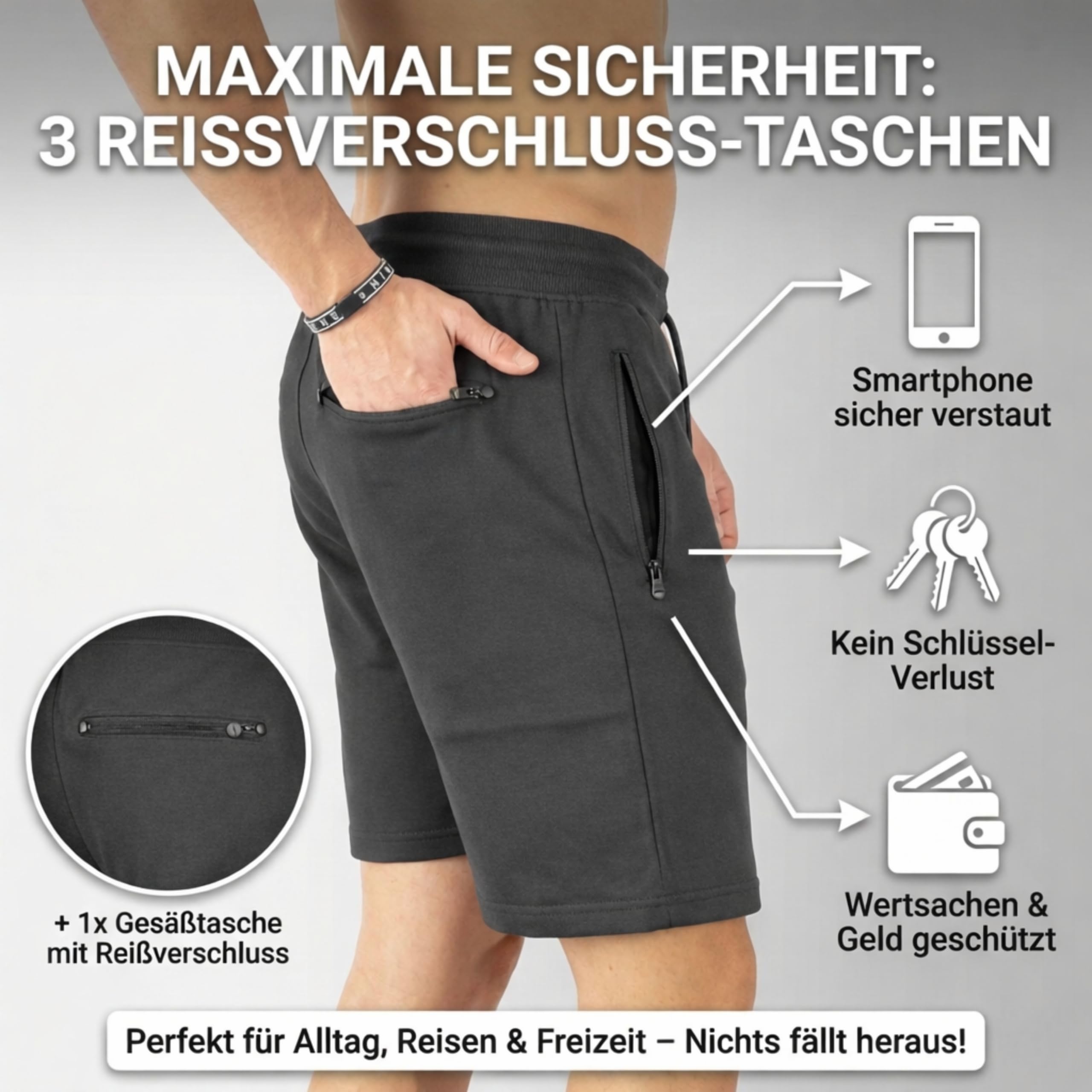 Pantalones Cortos de Ocio para Hombre Mount Swiss Liam | 2 Bolsillos Laterales y 1 Trasero con Cremallera