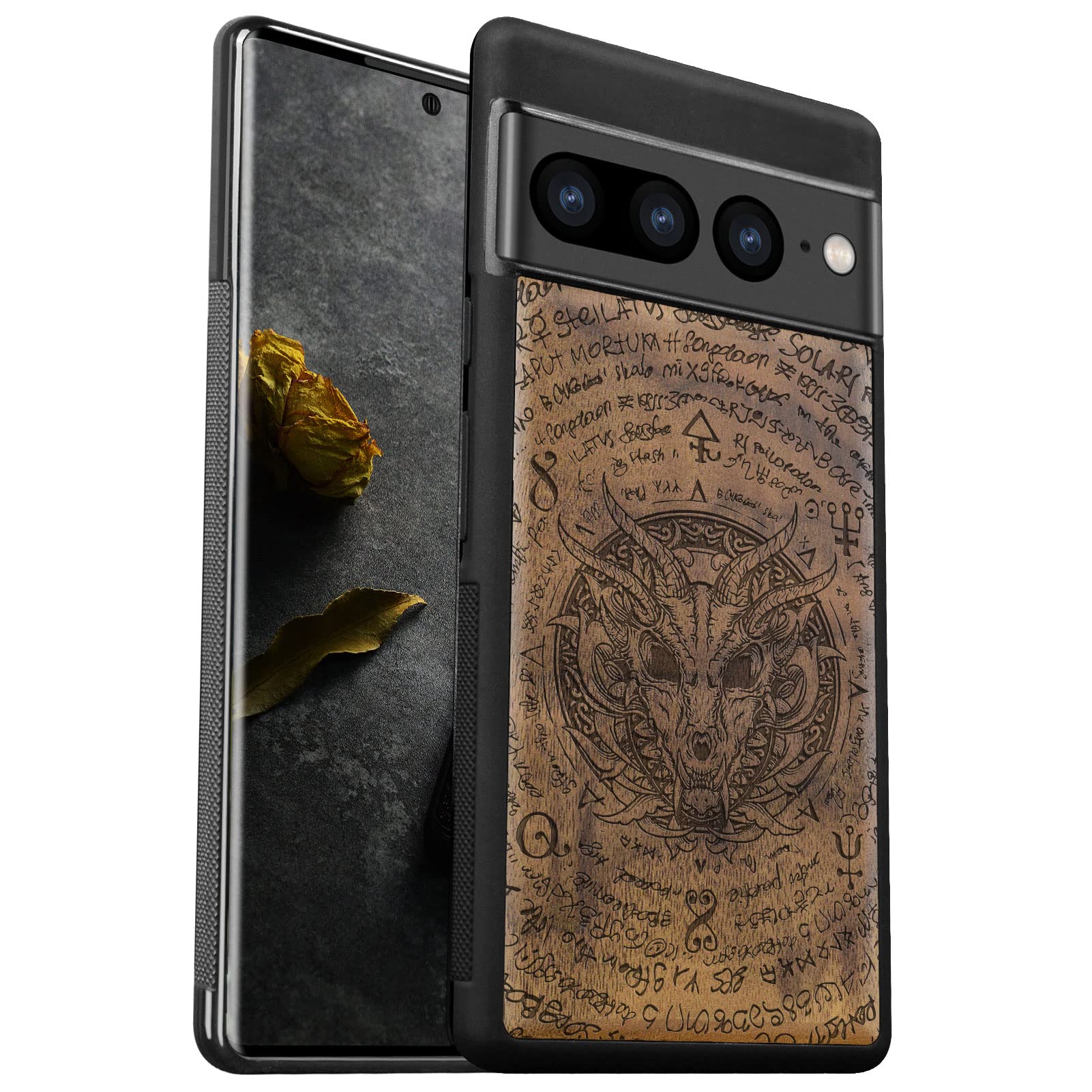 Carveit Wood Case for Pixel 7 Pro Case [Natural Wood & Black Soft TPU] Shockproof Protective Unique & Classy Wooden Cover Compatible with Google Pixel