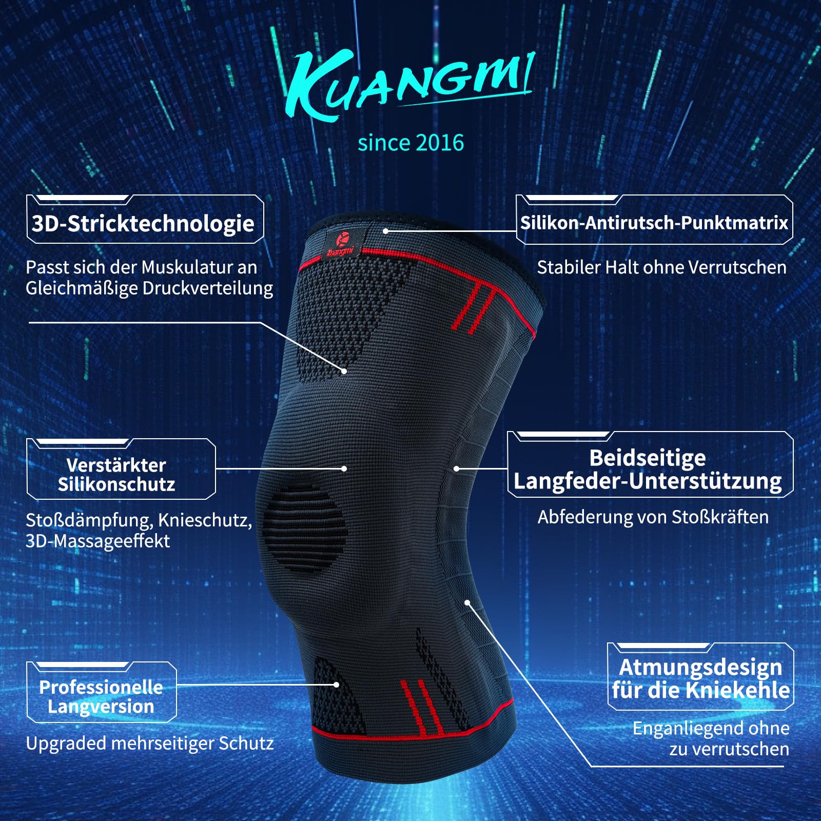 Kuangmi Genouillère de sport avec coussinets en gel rotulien, stabilisateurs latéraux, genouillère médicale pour la course, déchirure du ménisque, ACL, soulagement des douleurs articulaires, L