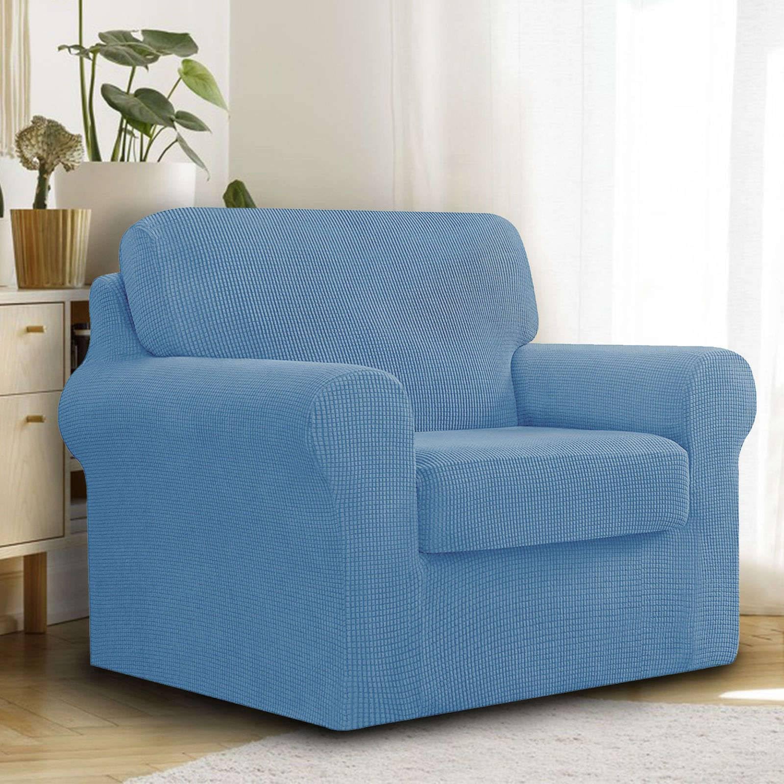 Copripoltrona 3 Pezzi Copridivano Elasticizzato con Schienali E Cuscini Separati Copridivano con Fondo Elastico per Soggiorno - Blu A-Small