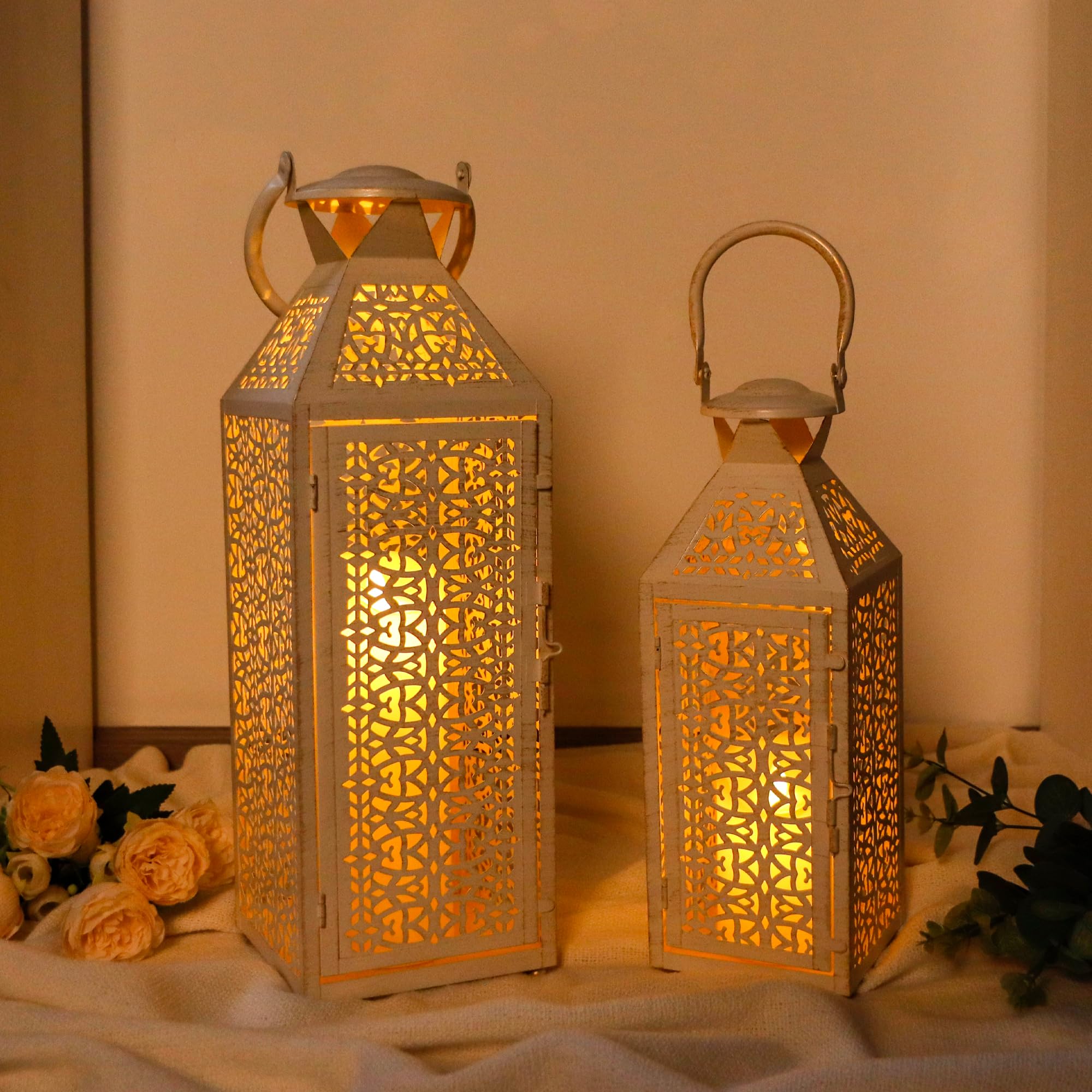 JHY DESIGN Set da 2 lanterne decorative bianche per candele