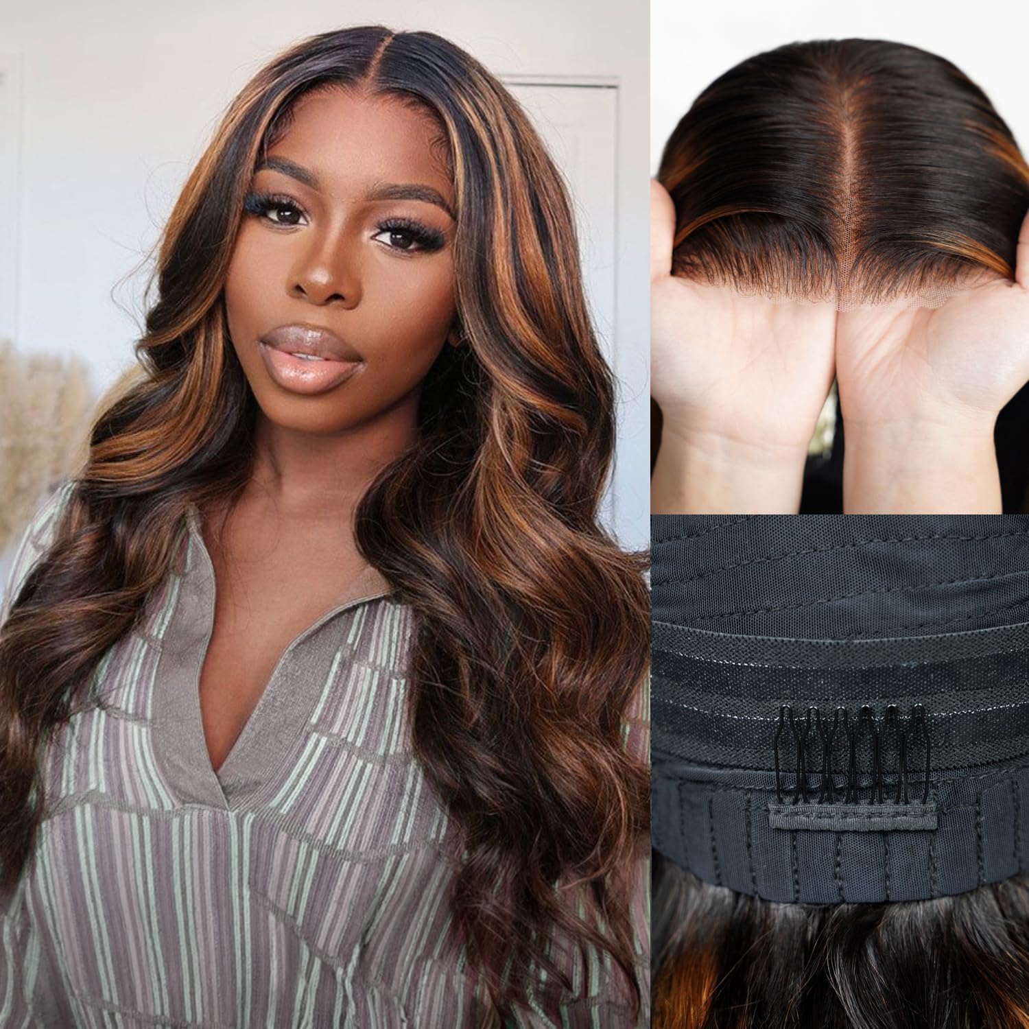 Arabella 6x5 HD Highlight Ombre Body Wave Glueless Wigs Human Hair 24 Inch 1BP30 24 Inch